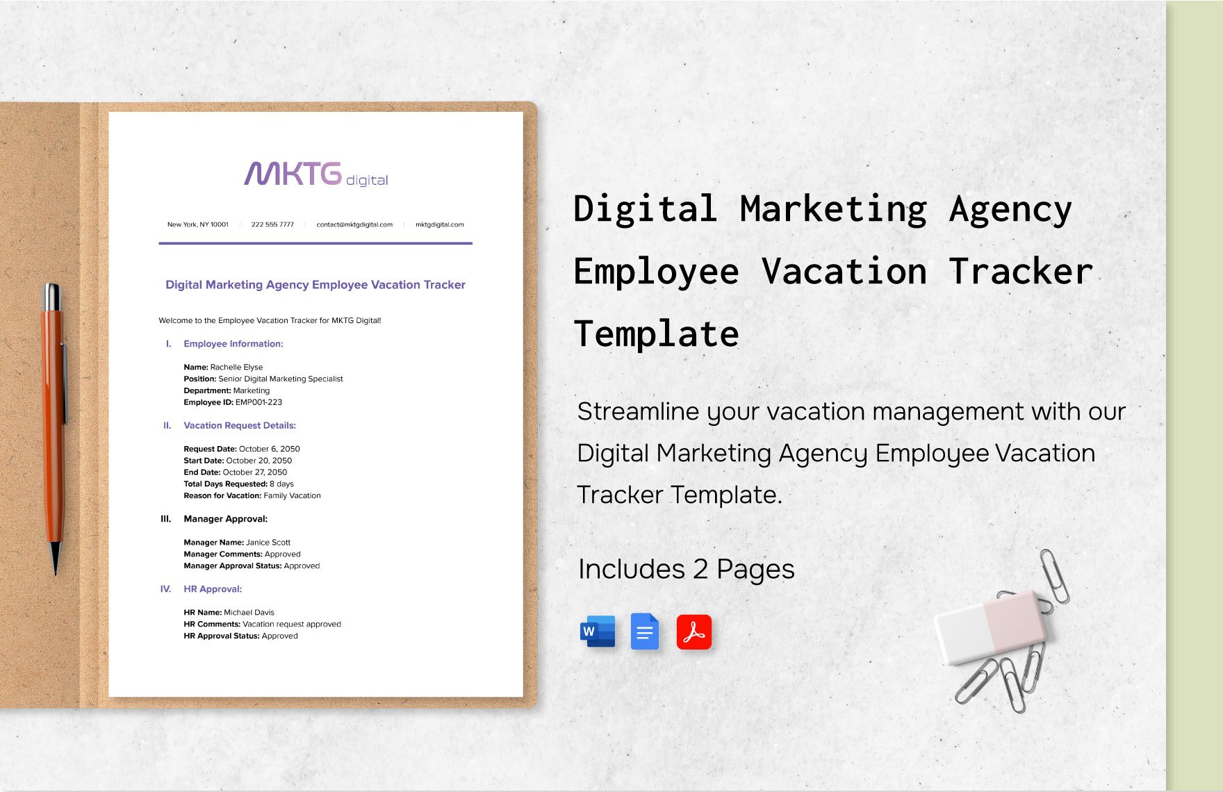 Digital Marketing Agency Employee Vacation Tracker Template in Word, Google Docs, PDF