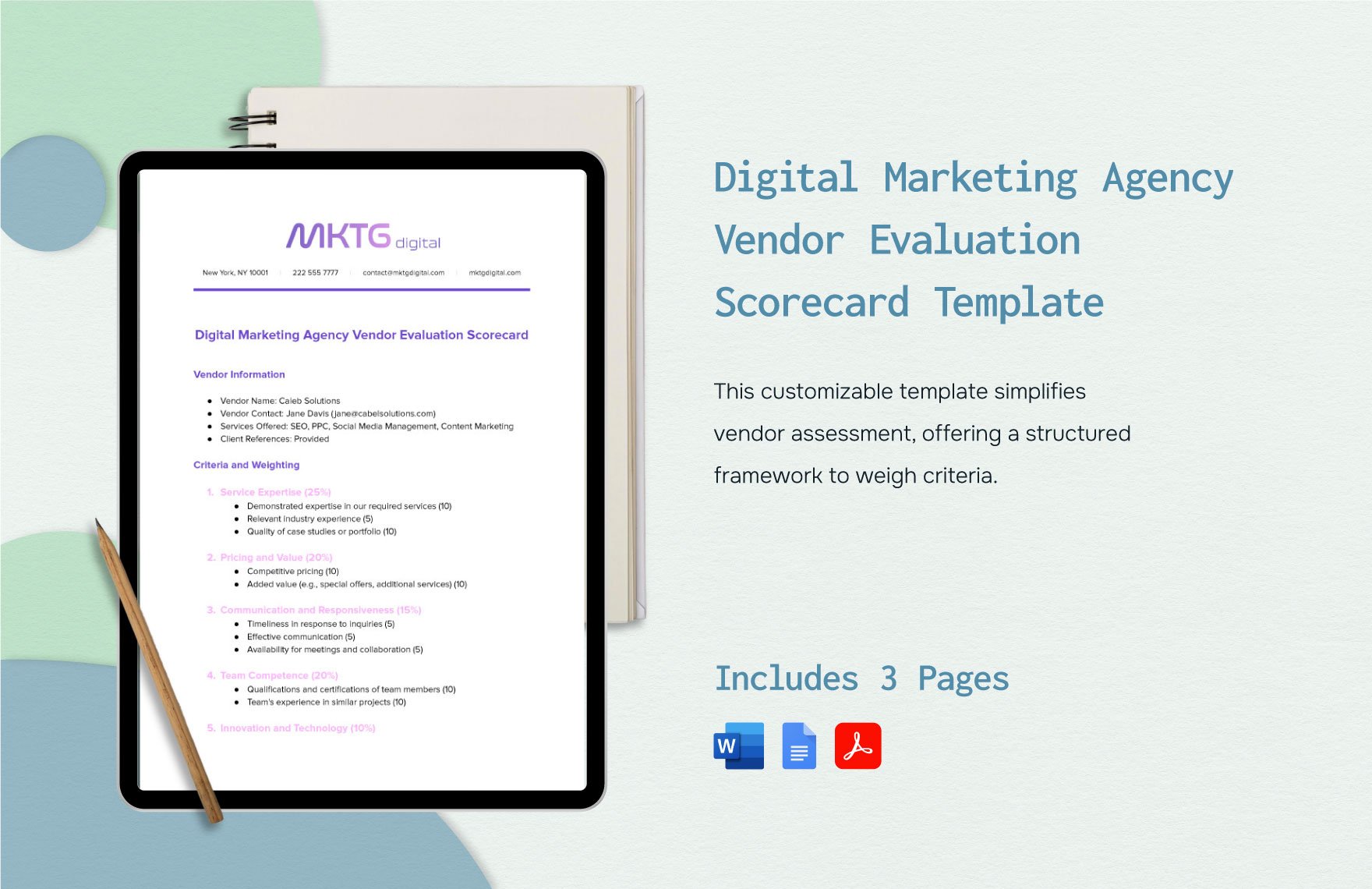 Digital Marketing Agency Vendor Evaluation Scorecard Template in Word, Google Docs, PDF
