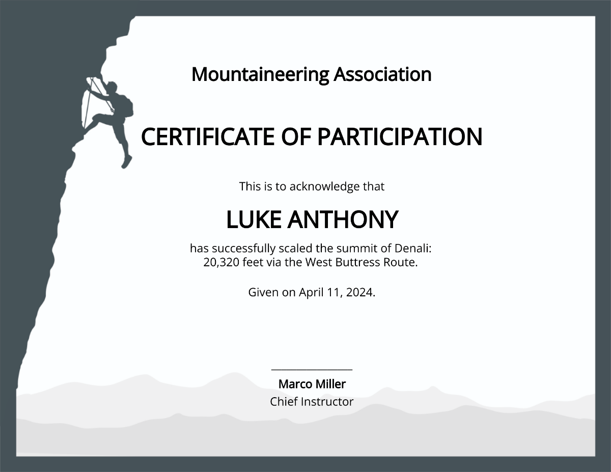 Rock Climbing Certificate Template