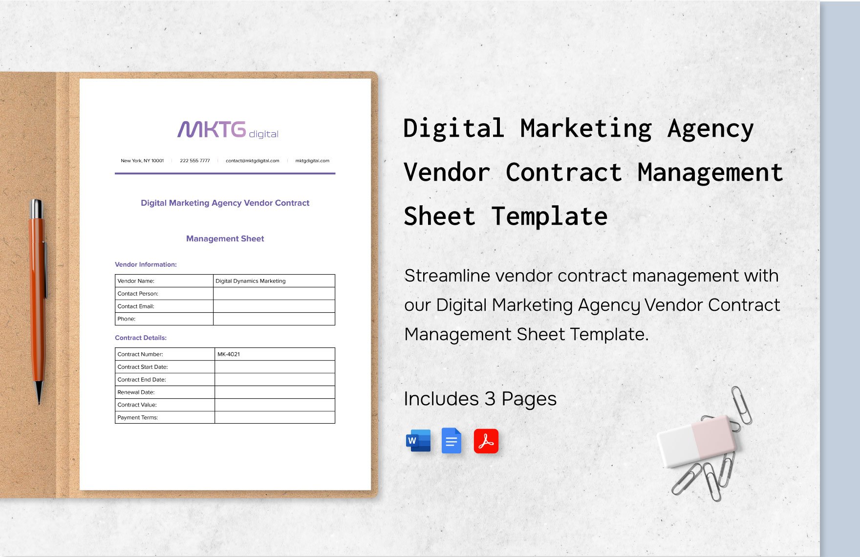 Digital Marketing Agency Vendor Contract Management Sheet Template