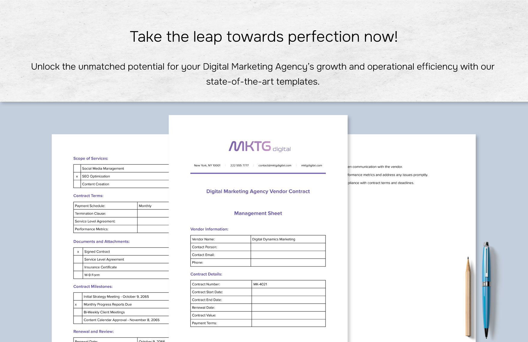 Digital Marketing Agency Vendor Contract Management Sheet Template