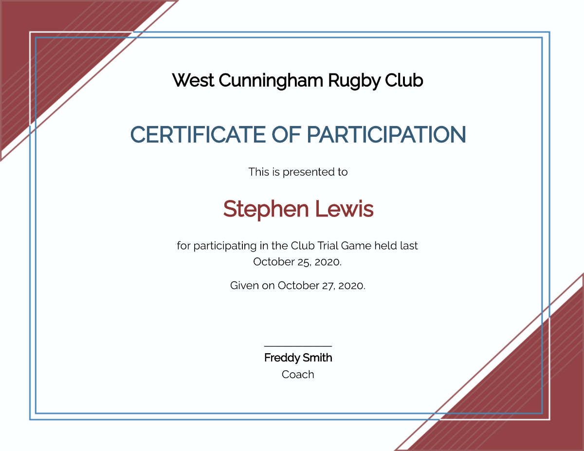 Free Rugby Certificate Template