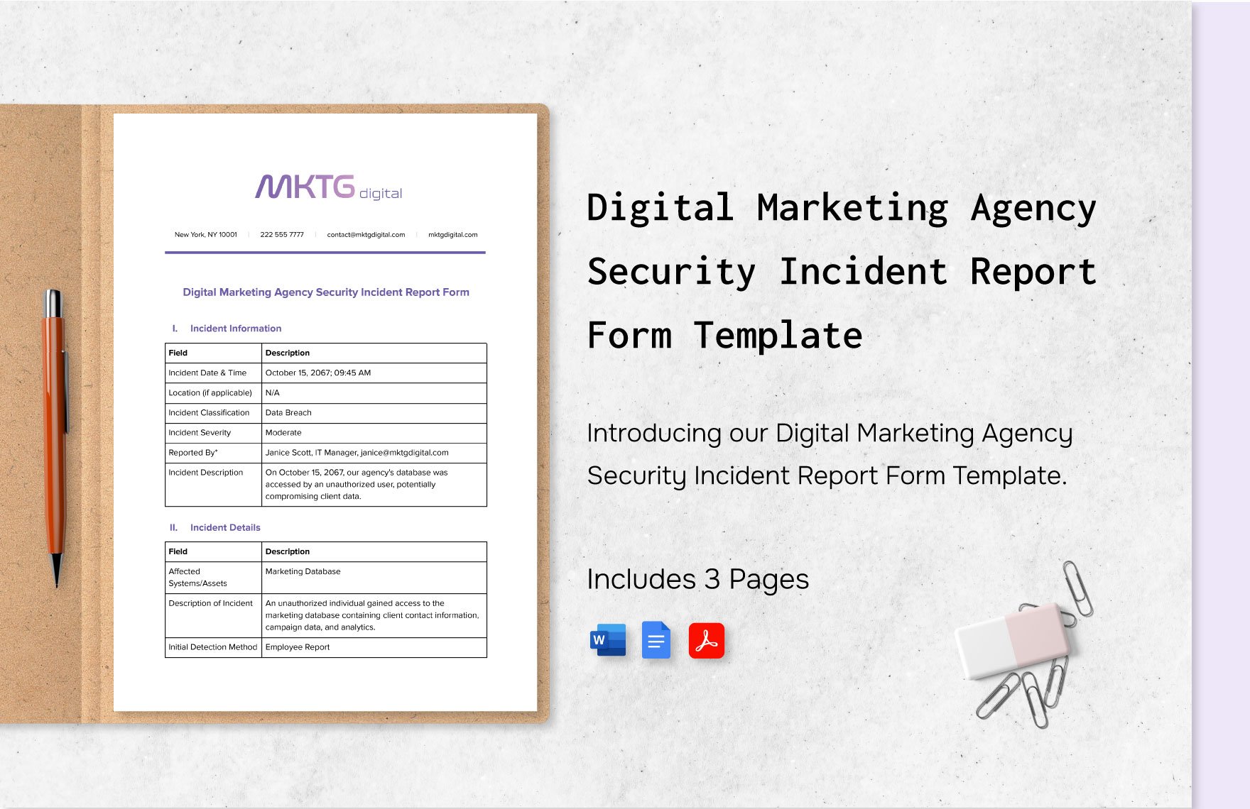 Digital Marketing Agency Security Incident Report Form Template