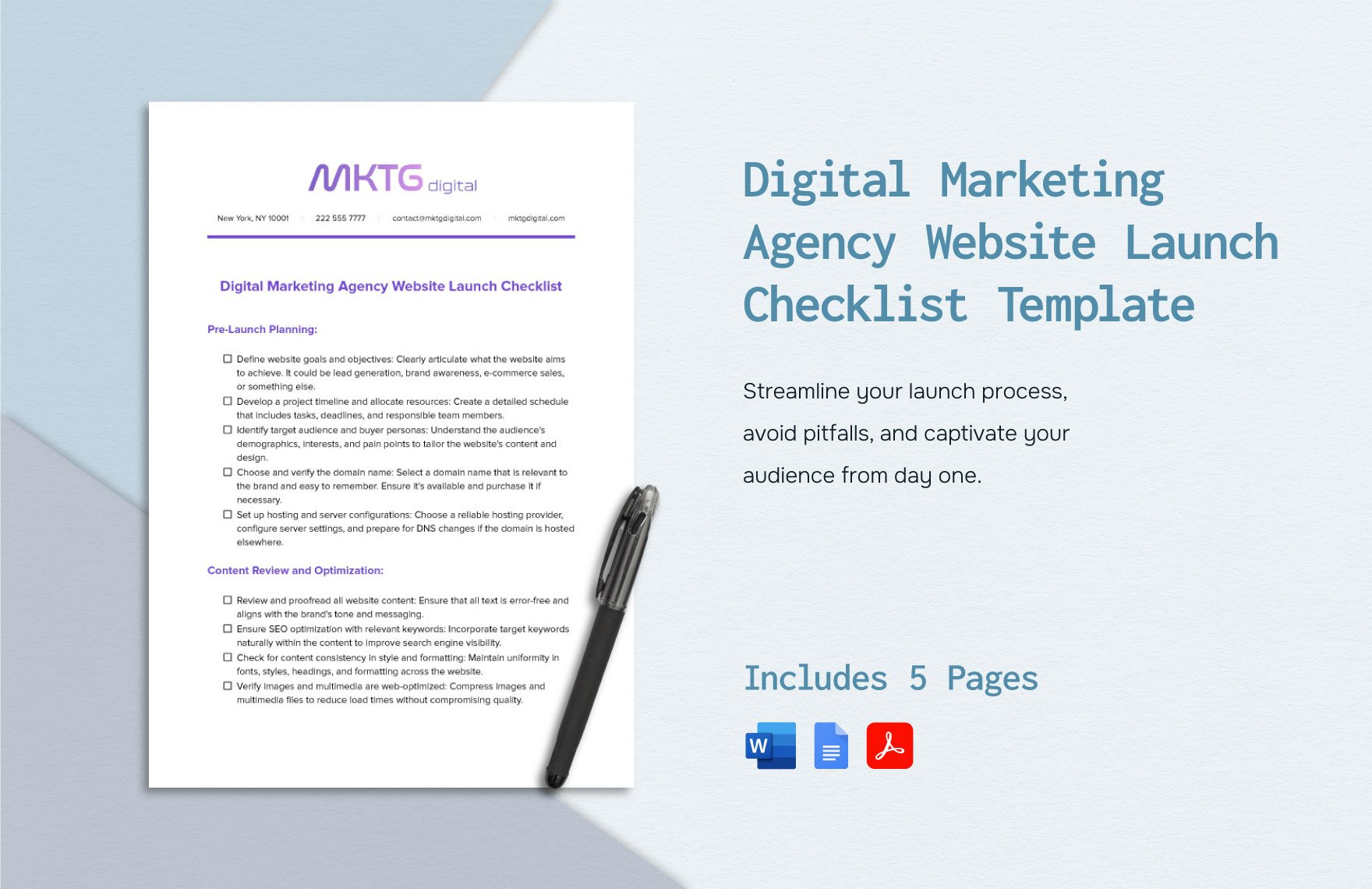 Digital Marketing Agency Website Launch Checklist Template
