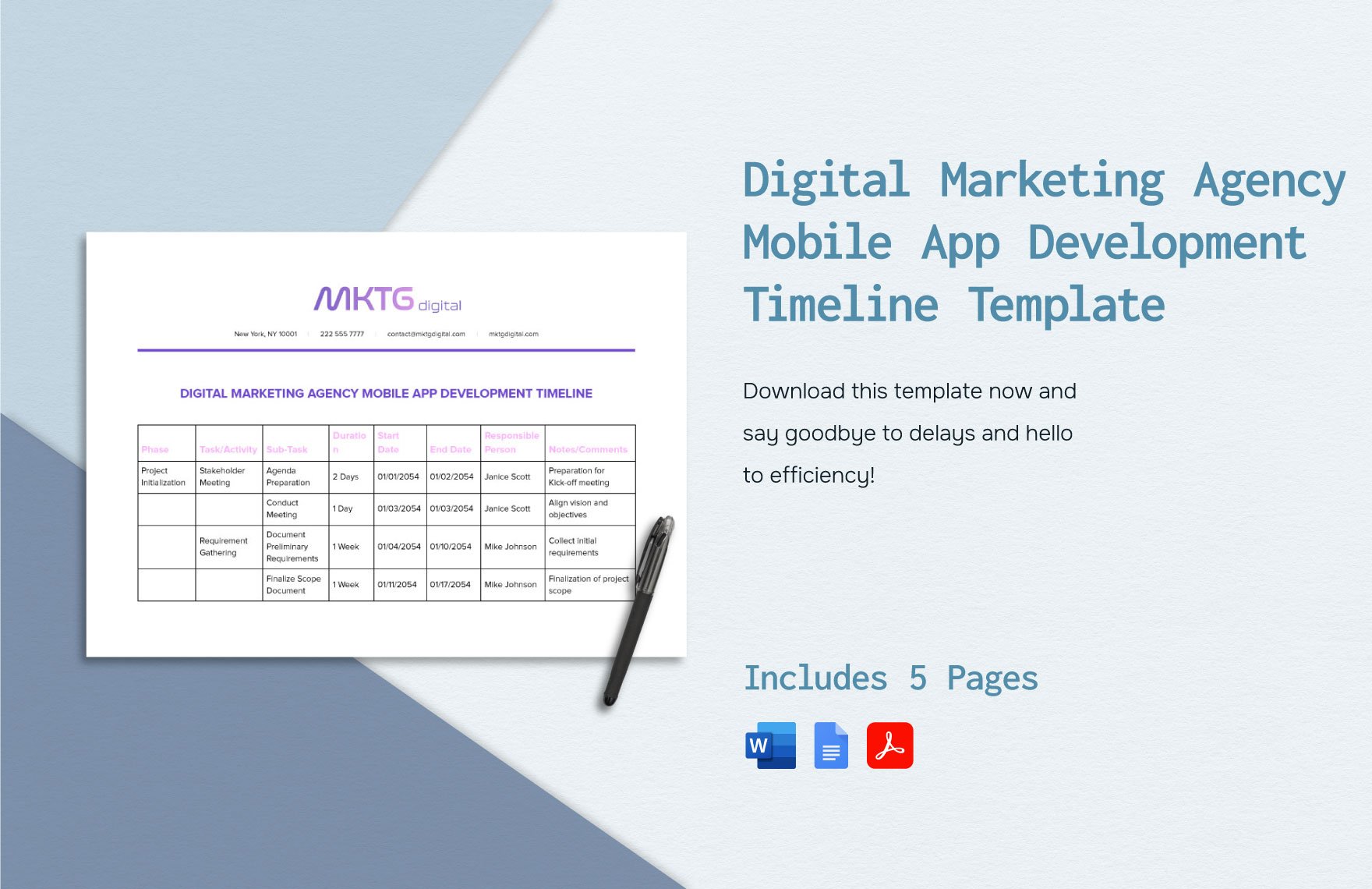 Digital Marketing Agency Mobile App Development Timeline Template