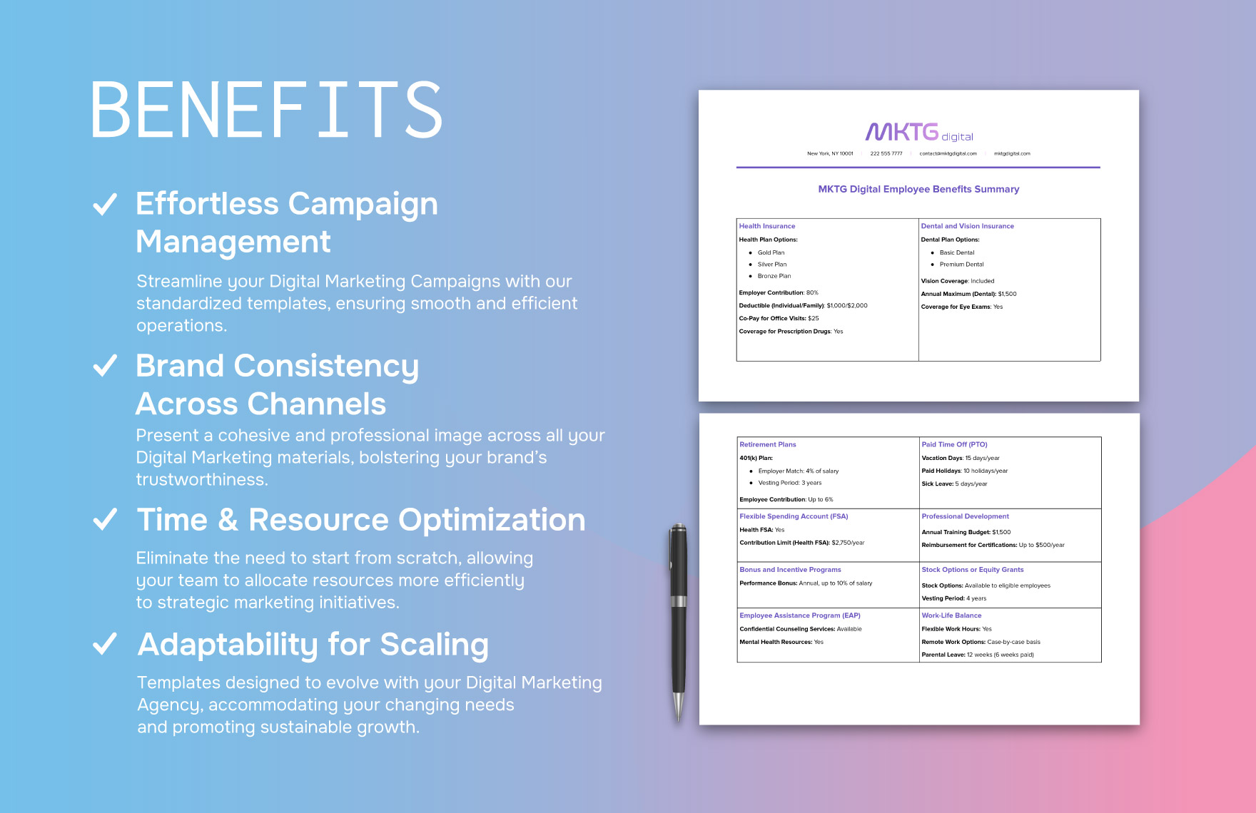 Digital Marketing Agency Employee Benefits Summary Template