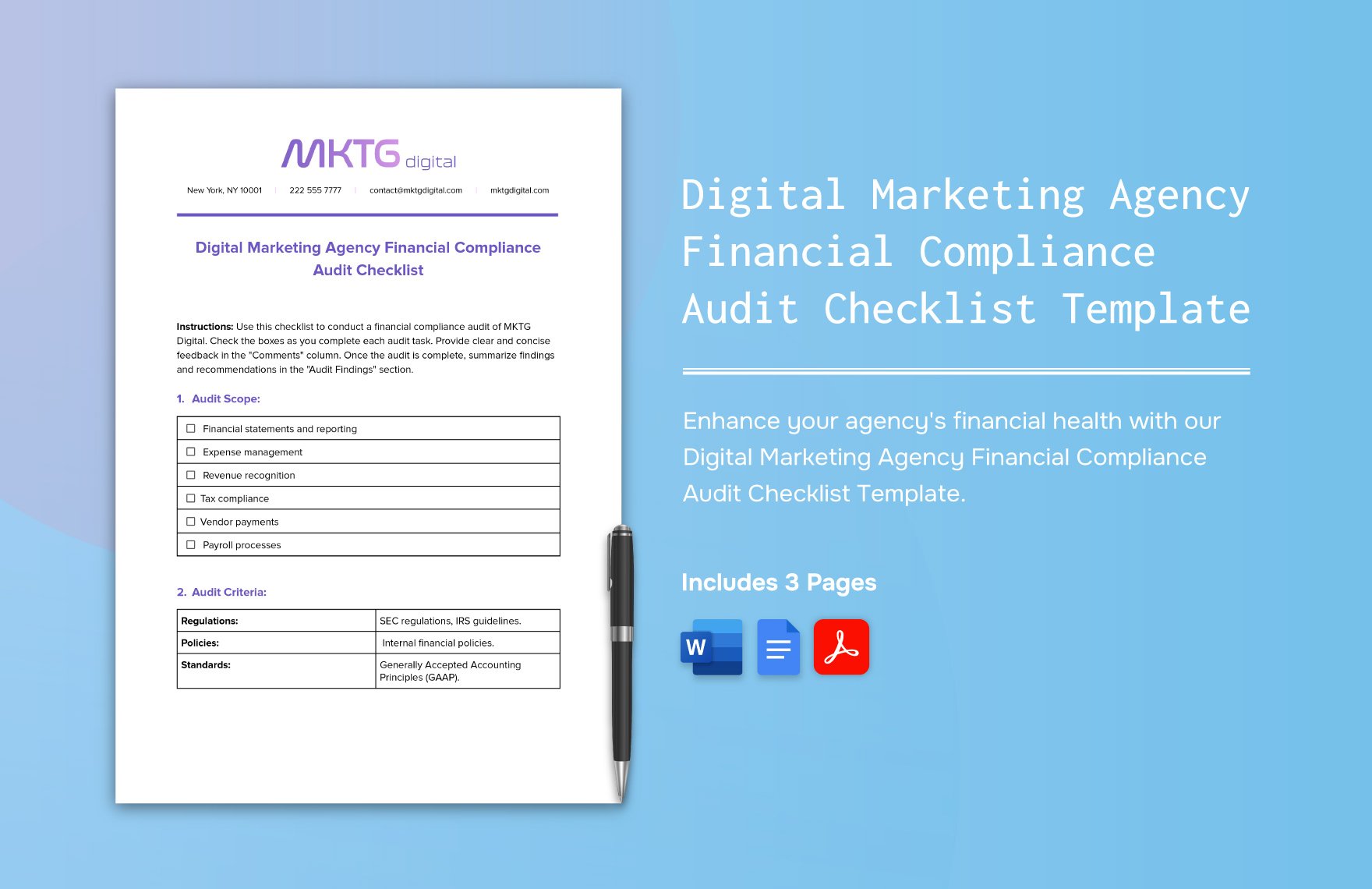 Digital Marketing Agency Financial Compliance Audit Checklist Template