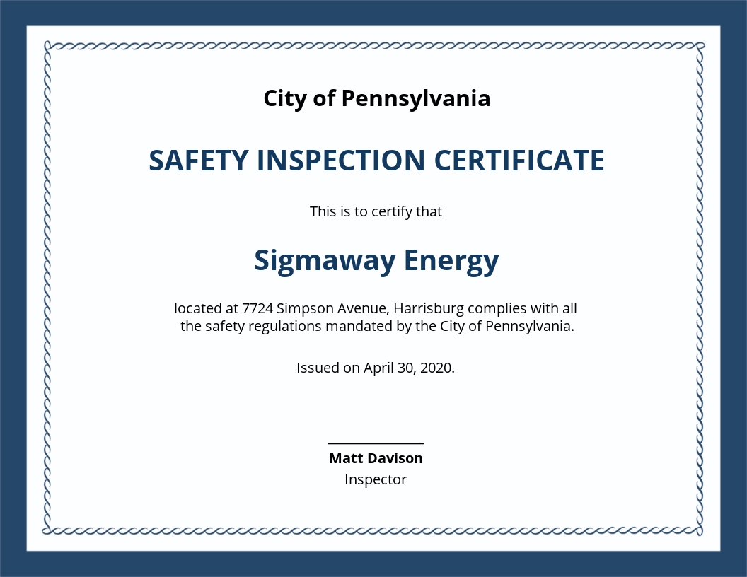 Safety Certificate Template Illustrator, InDesign, Word, Apple Pages