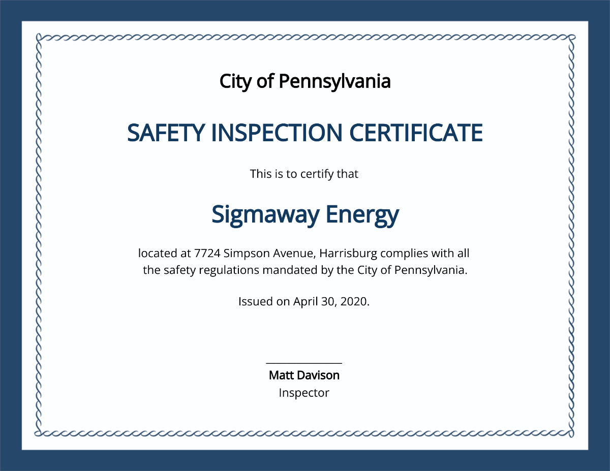 Free Safety Certificate Template