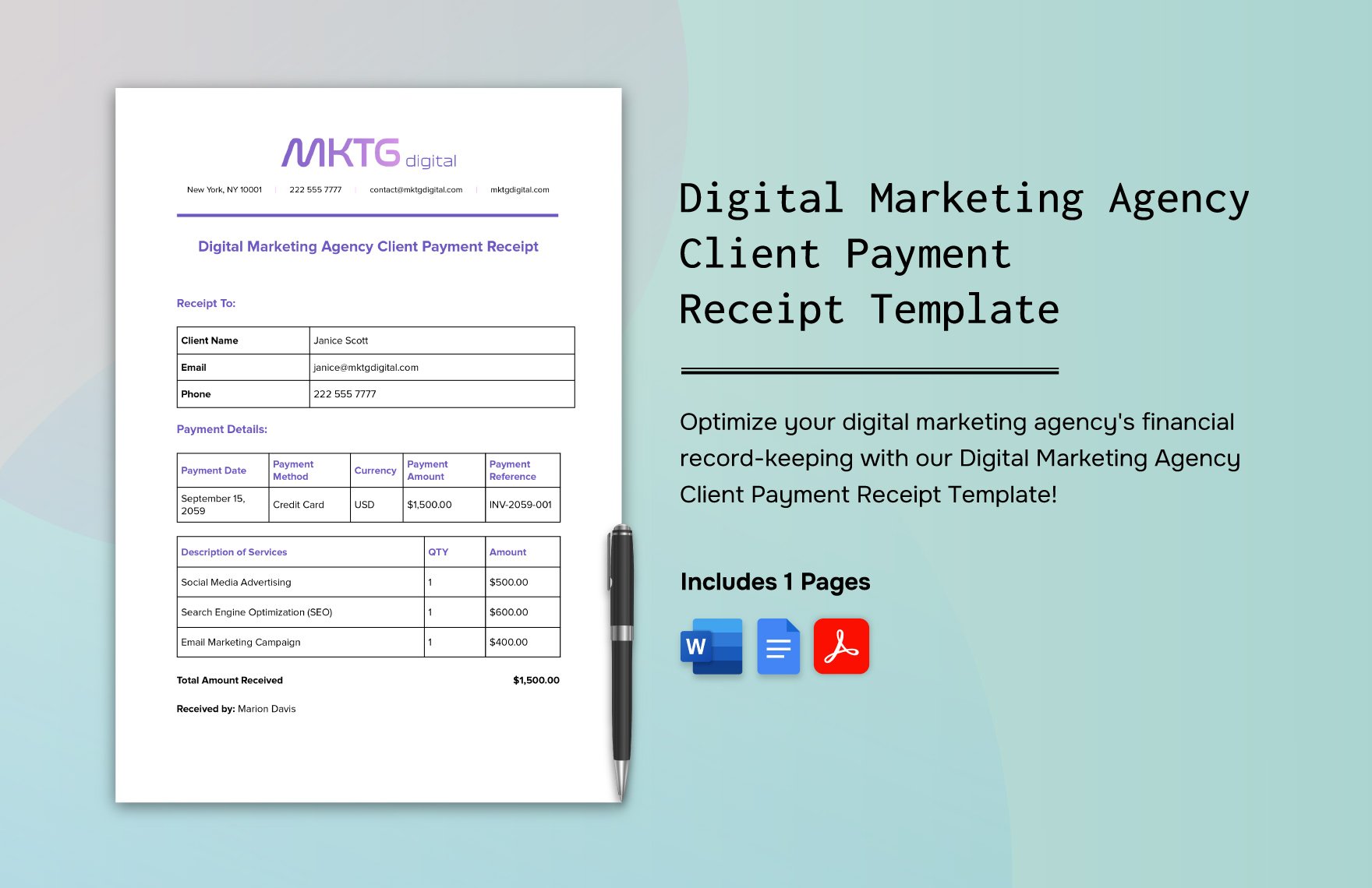 Digital Marketing Agency Client Payment Receipt Template
