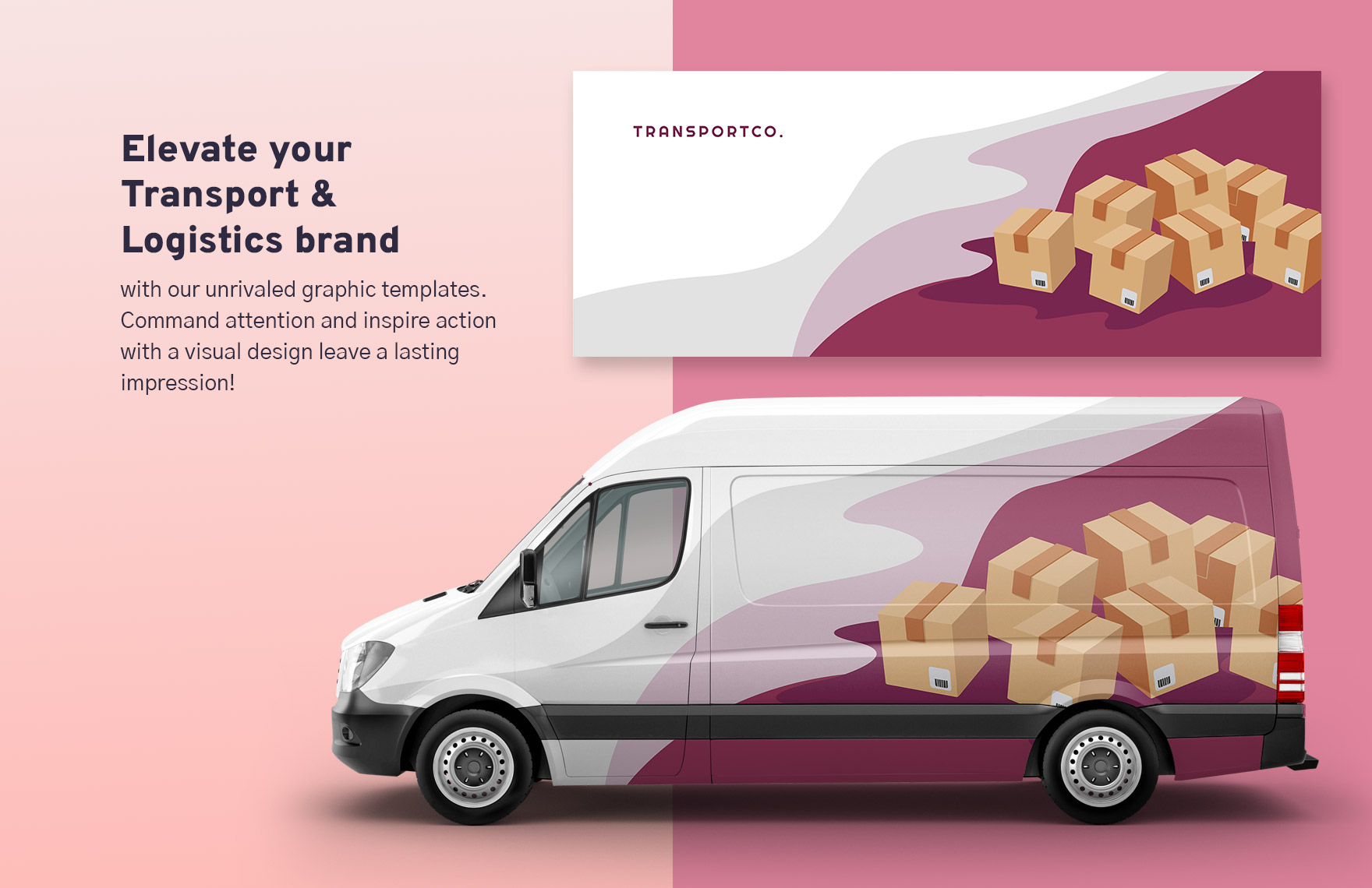 Transport and Logistics Van Wrap with Cargo Illustration Template