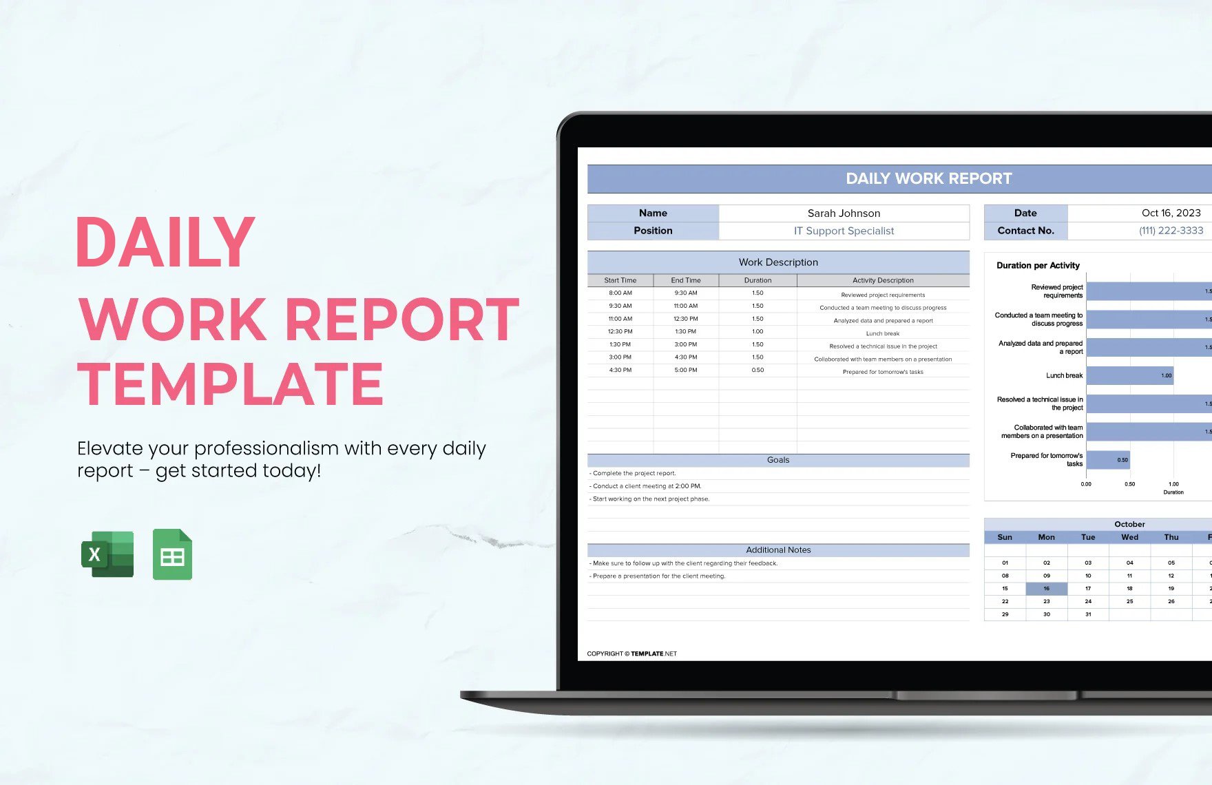 Free Daily Work Report Template in Excel, Google Sheets