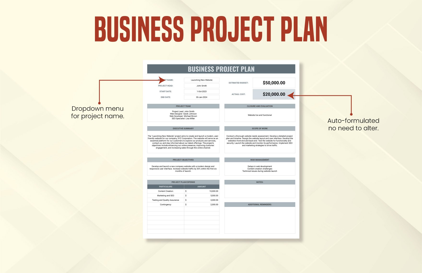 Business Project Plan Template