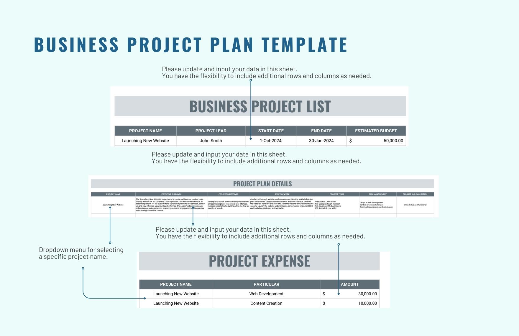 Free Business Project Plan Template - Download in Excel, Google Sheets ...