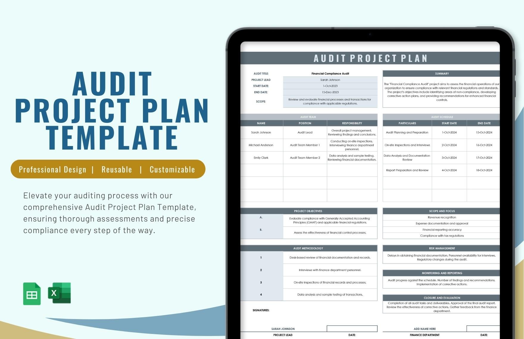 Audit Project Plan Template in Excel, Google Sheets