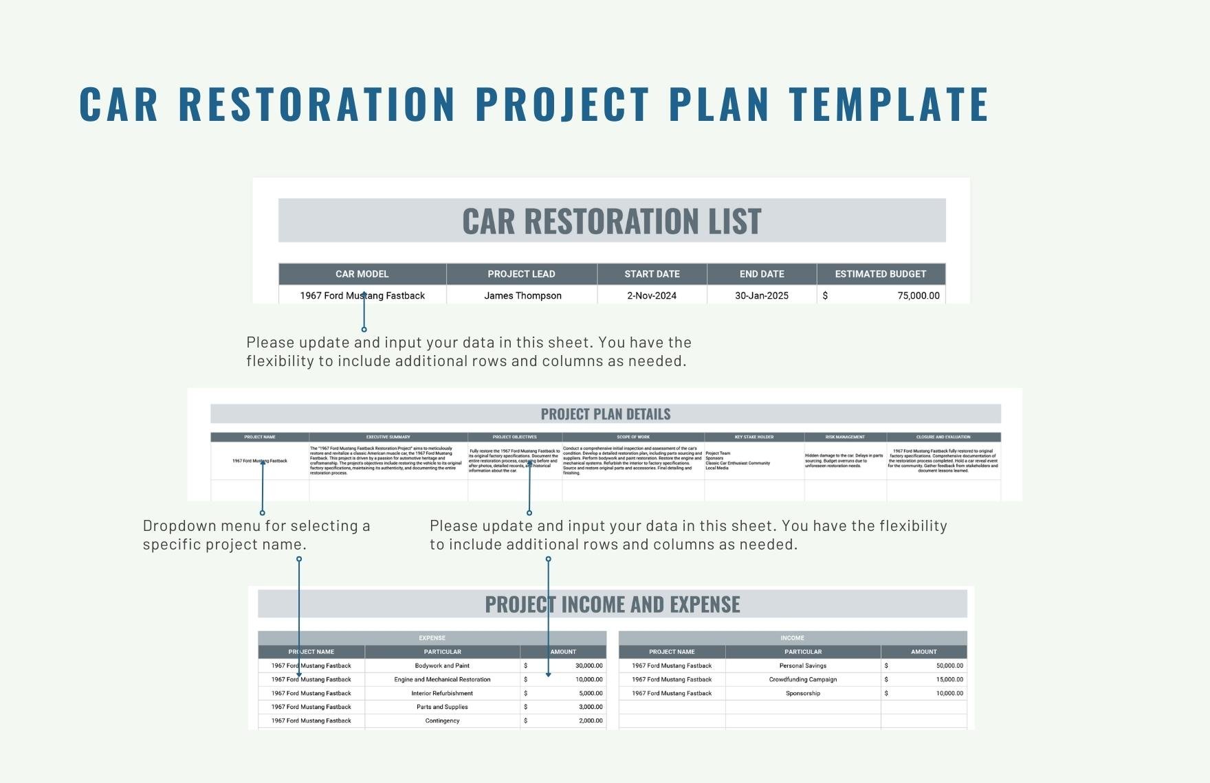 Car Restoration Project Plan Template