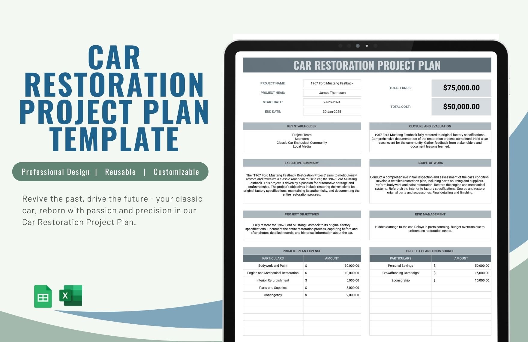 Car Restoration Project Plan Template