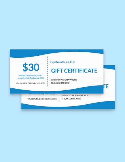 Ticketmaster Gift Certificate Template - Google Docs, Illustrator, InDesign, Word, Apple Pages, PSD, Publisher