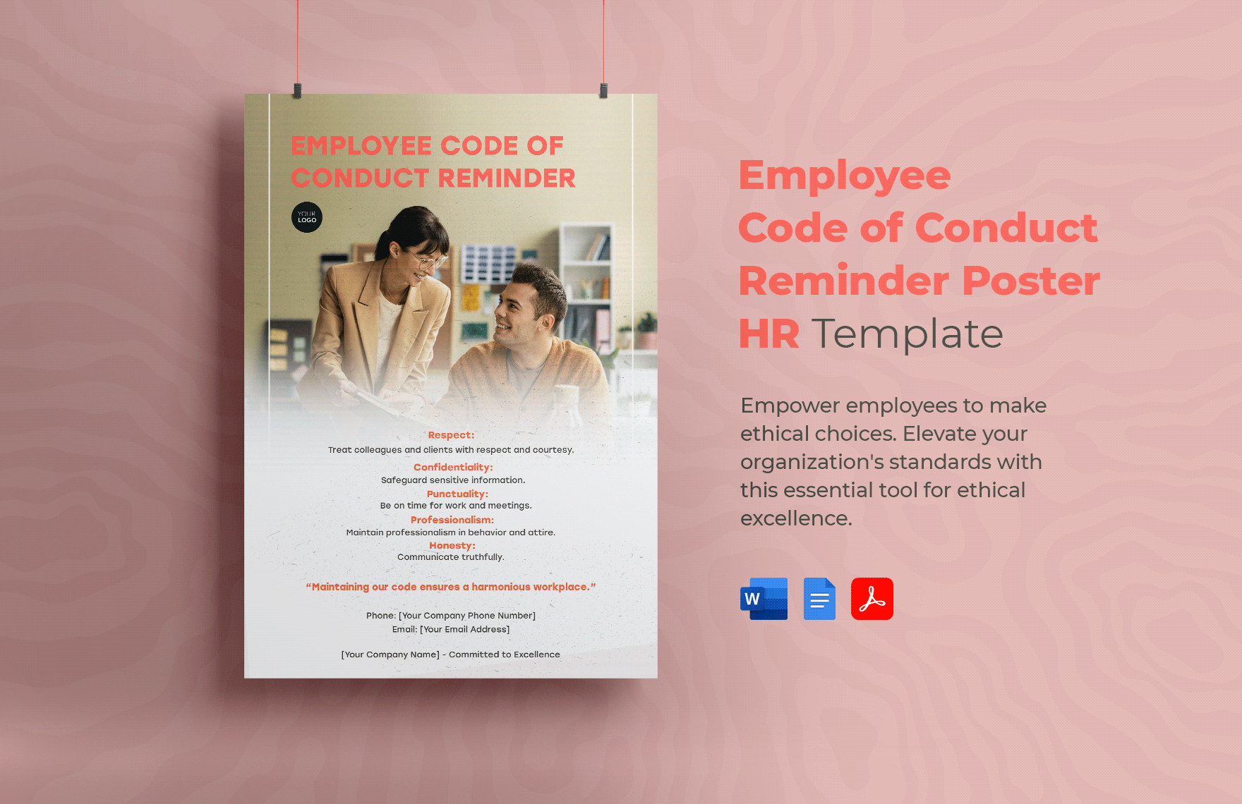 Employee Code of Conduct Reminder Poster HR Template in Word, Google Docs, PDF