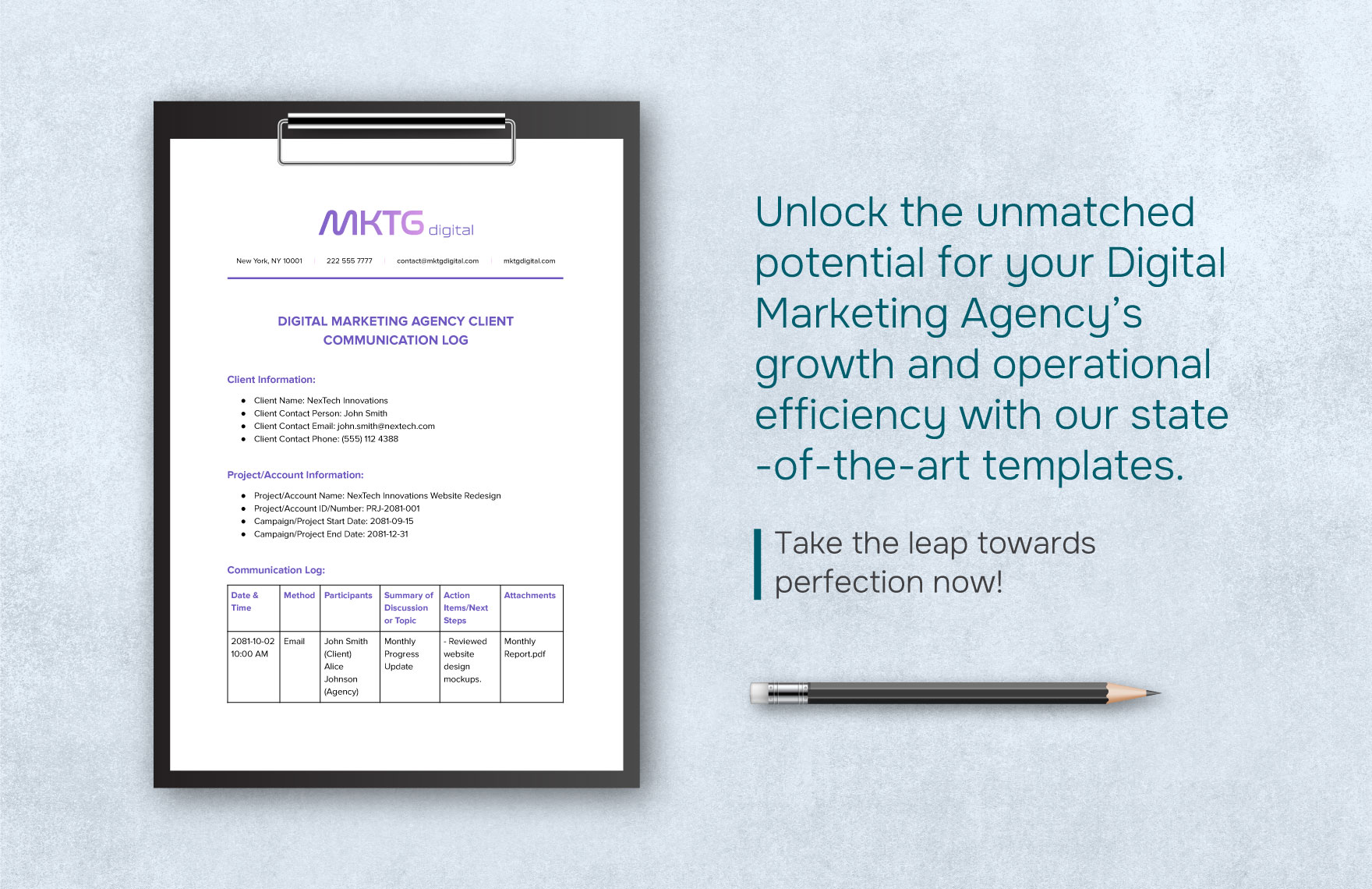 Digital Marketing Agency Client Communication Log Template