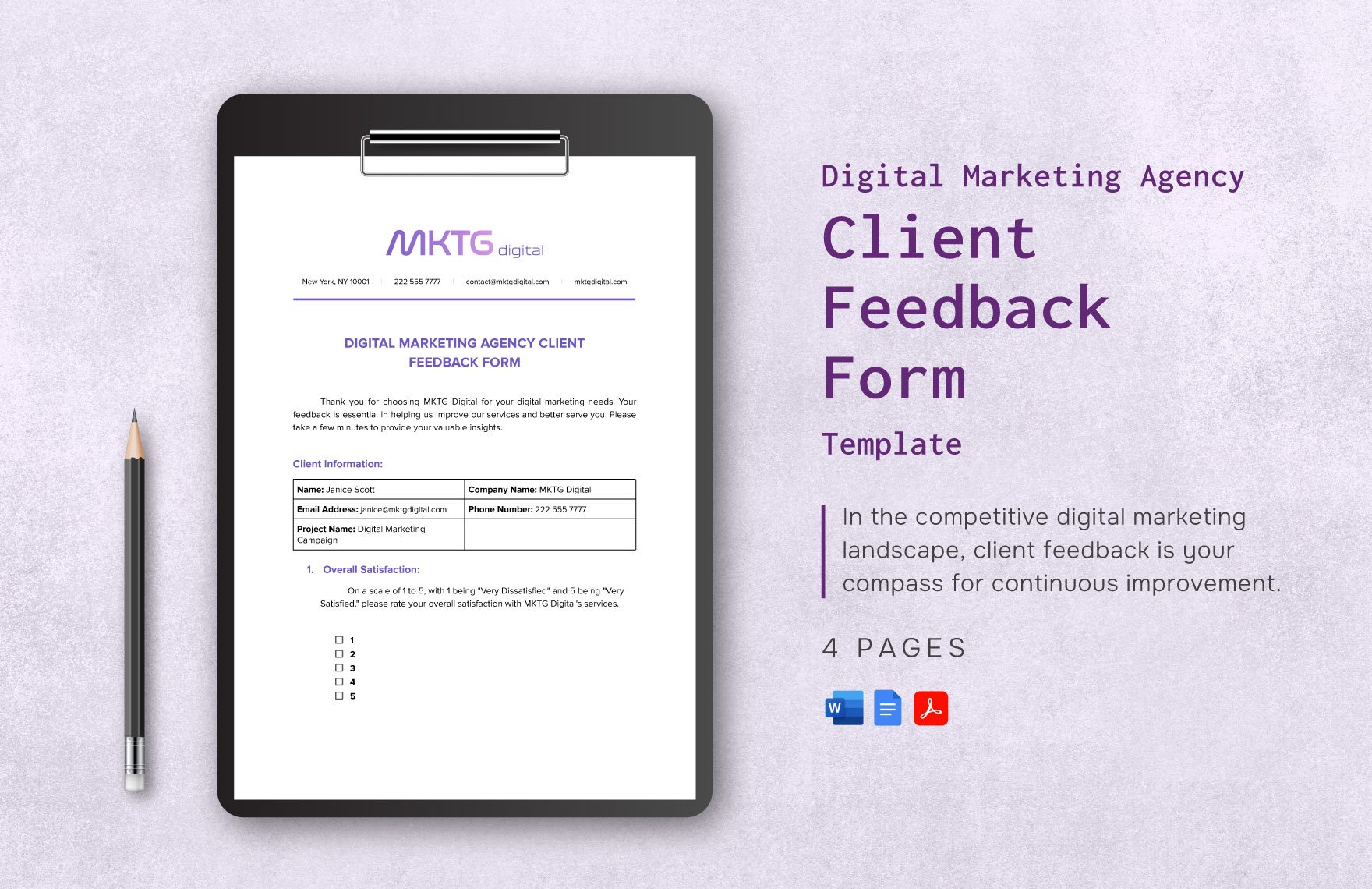Digital Marketing Agency Client Feedback Form Template