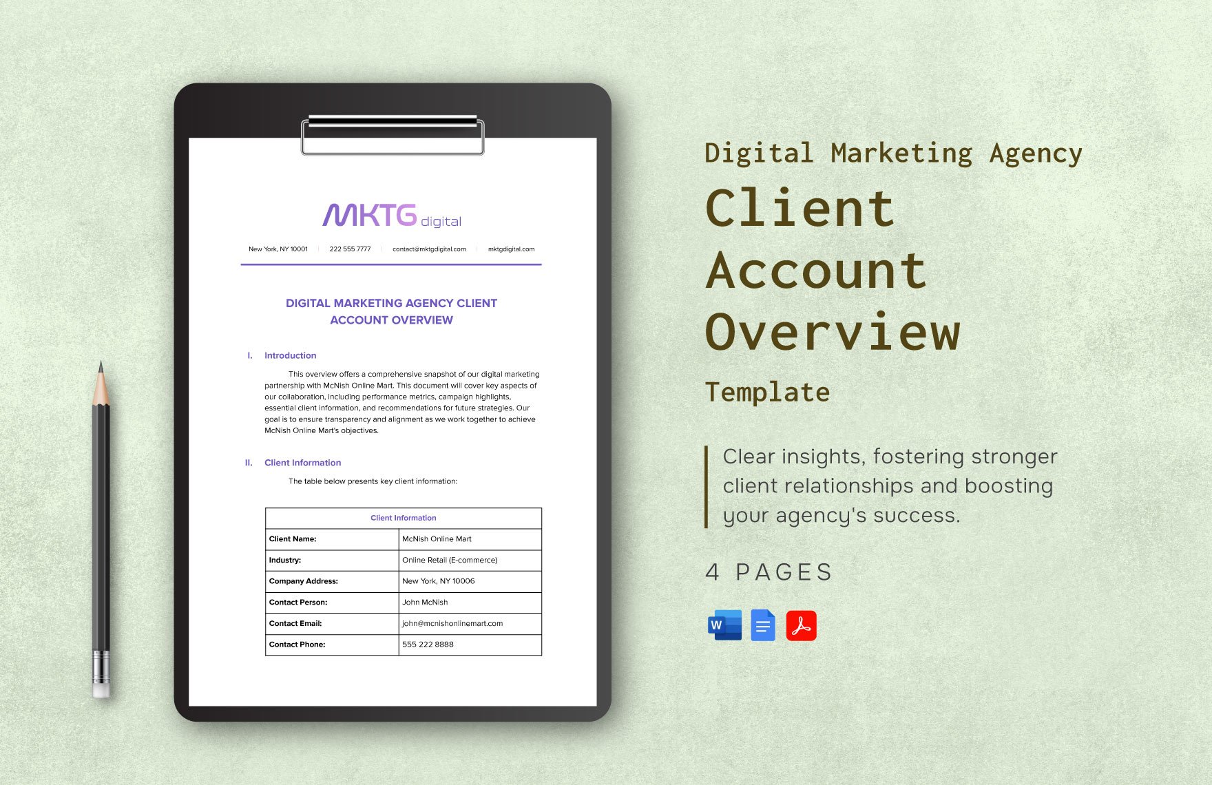 Digital Marketing Agency Client Account Overview Template