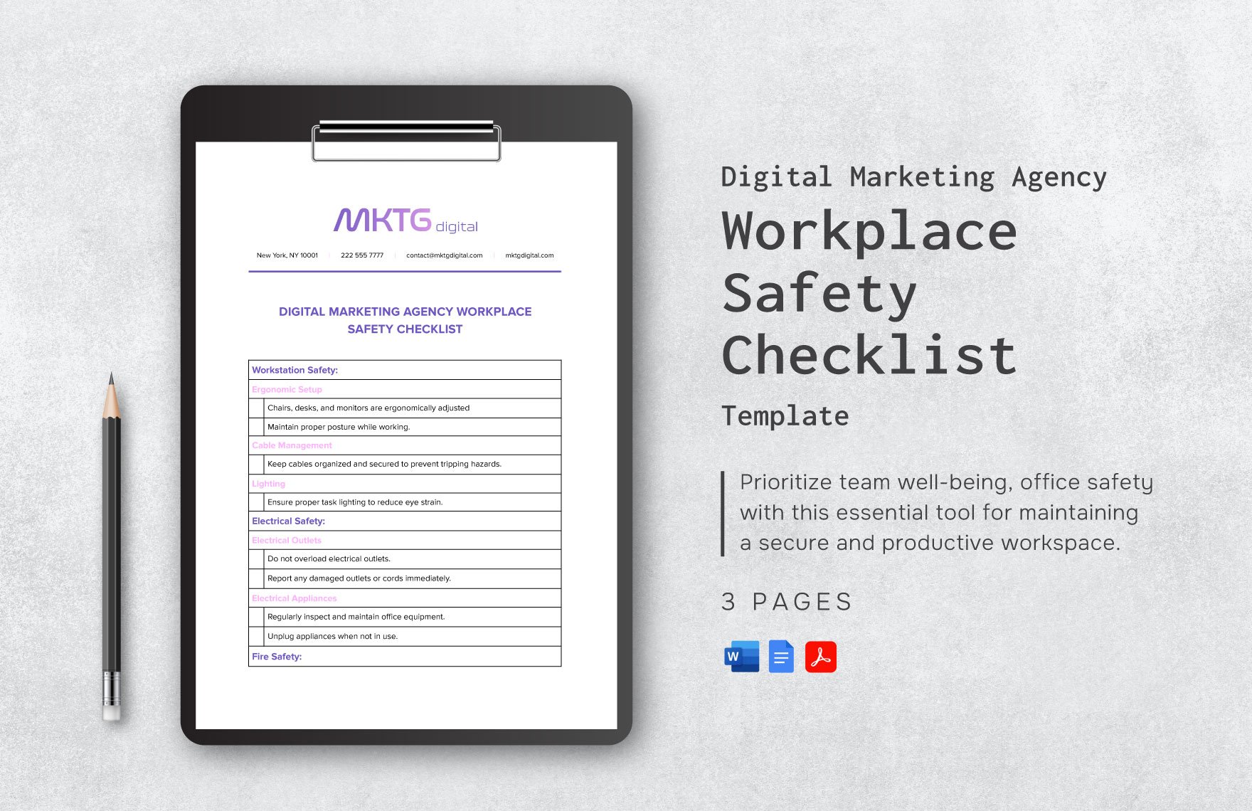 Digital Marketing Agency Workplace Safety Checklist Template