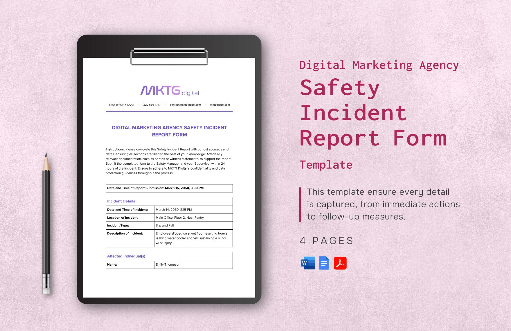 Digital Marketing Agency Safety Incident Report Form Template
