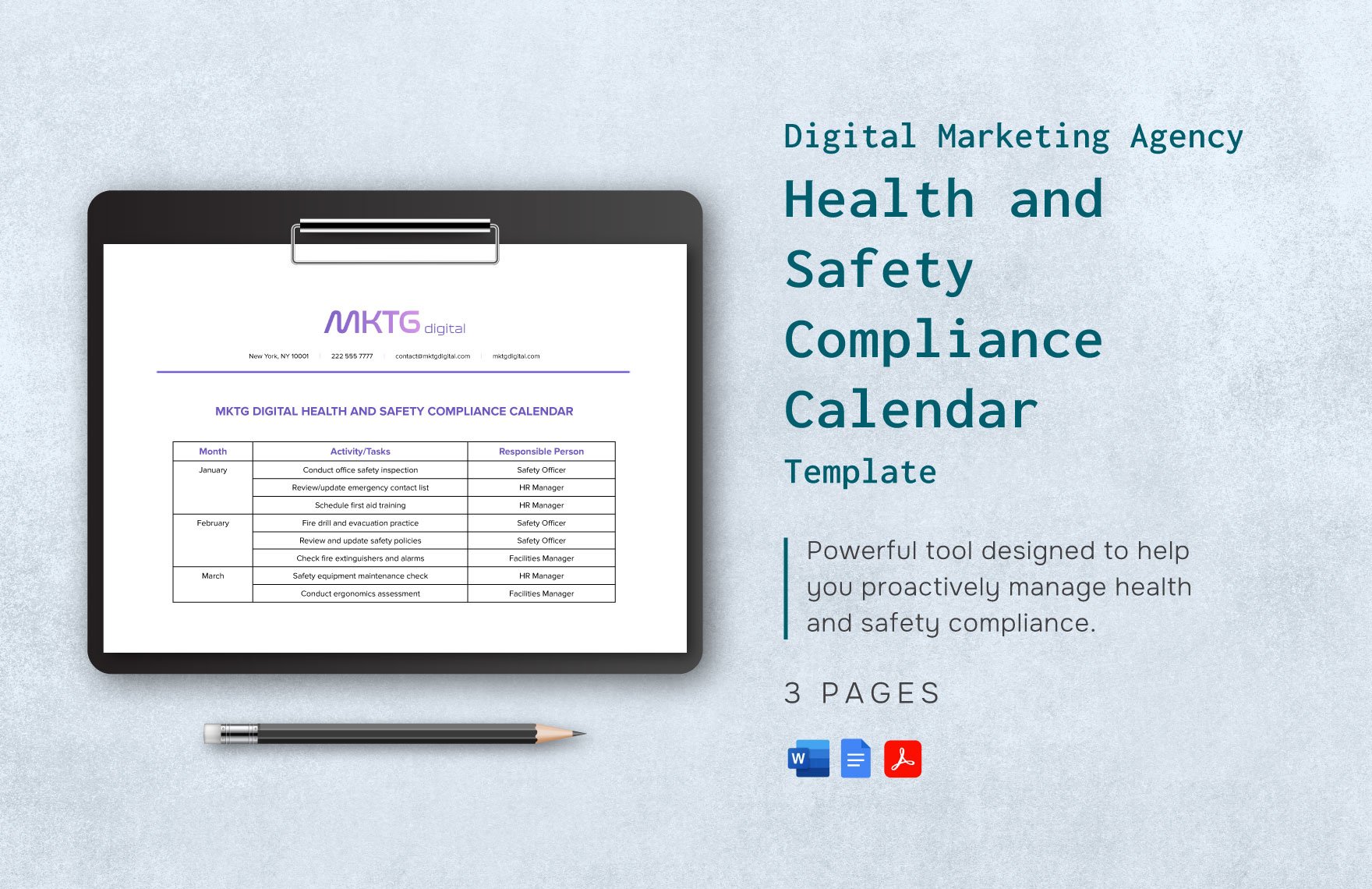 Digital Marketing Agency Health and Safety Compliance Calendar Template