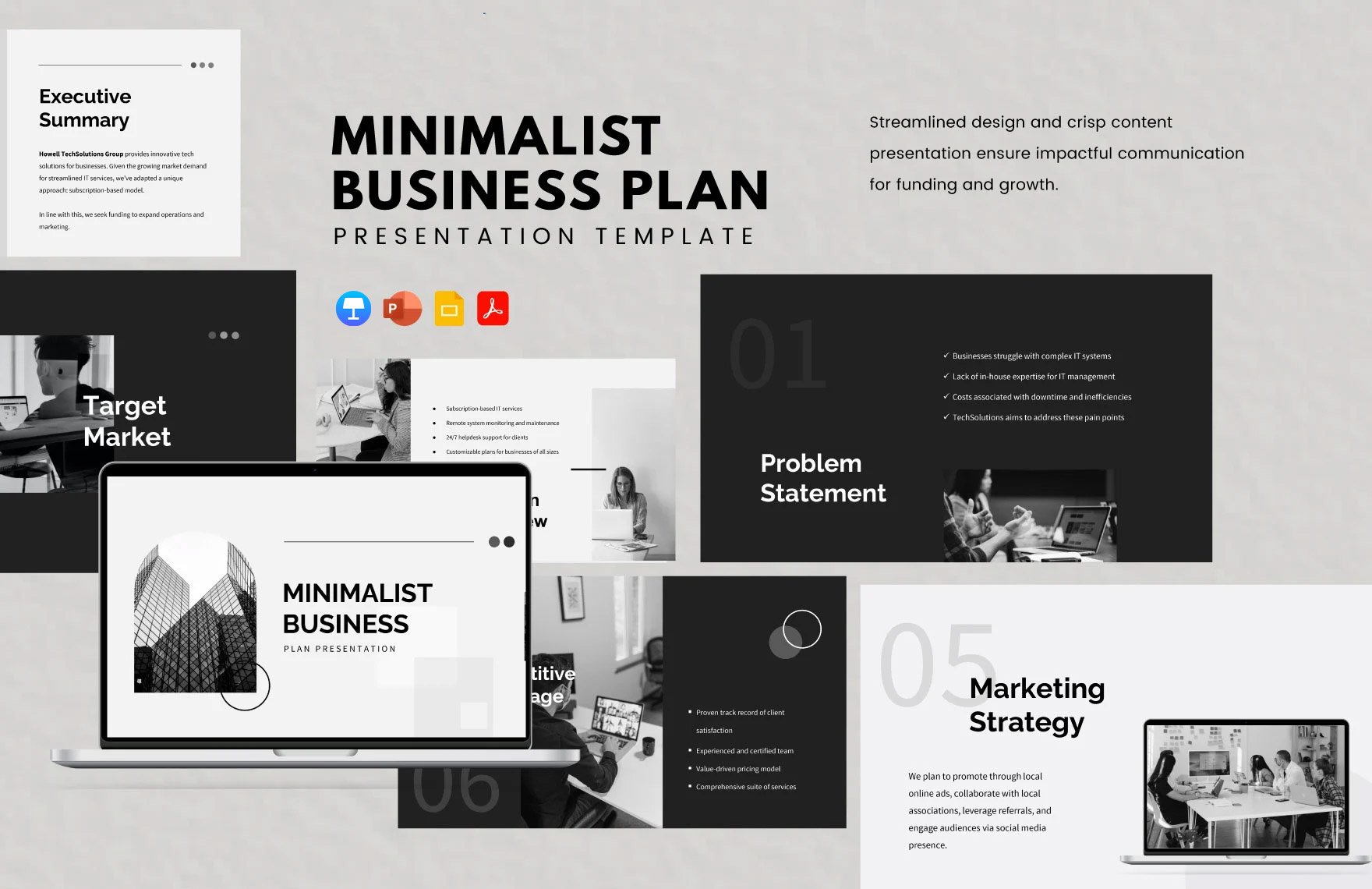 Free Minimalist Business Plan Presentation Template in PDF, PowerPoint, Google Slides, Apple Keynote