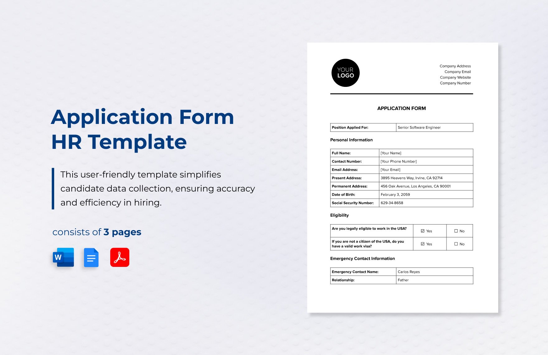 Application Form HR Template in Word, Google Docs, PDF