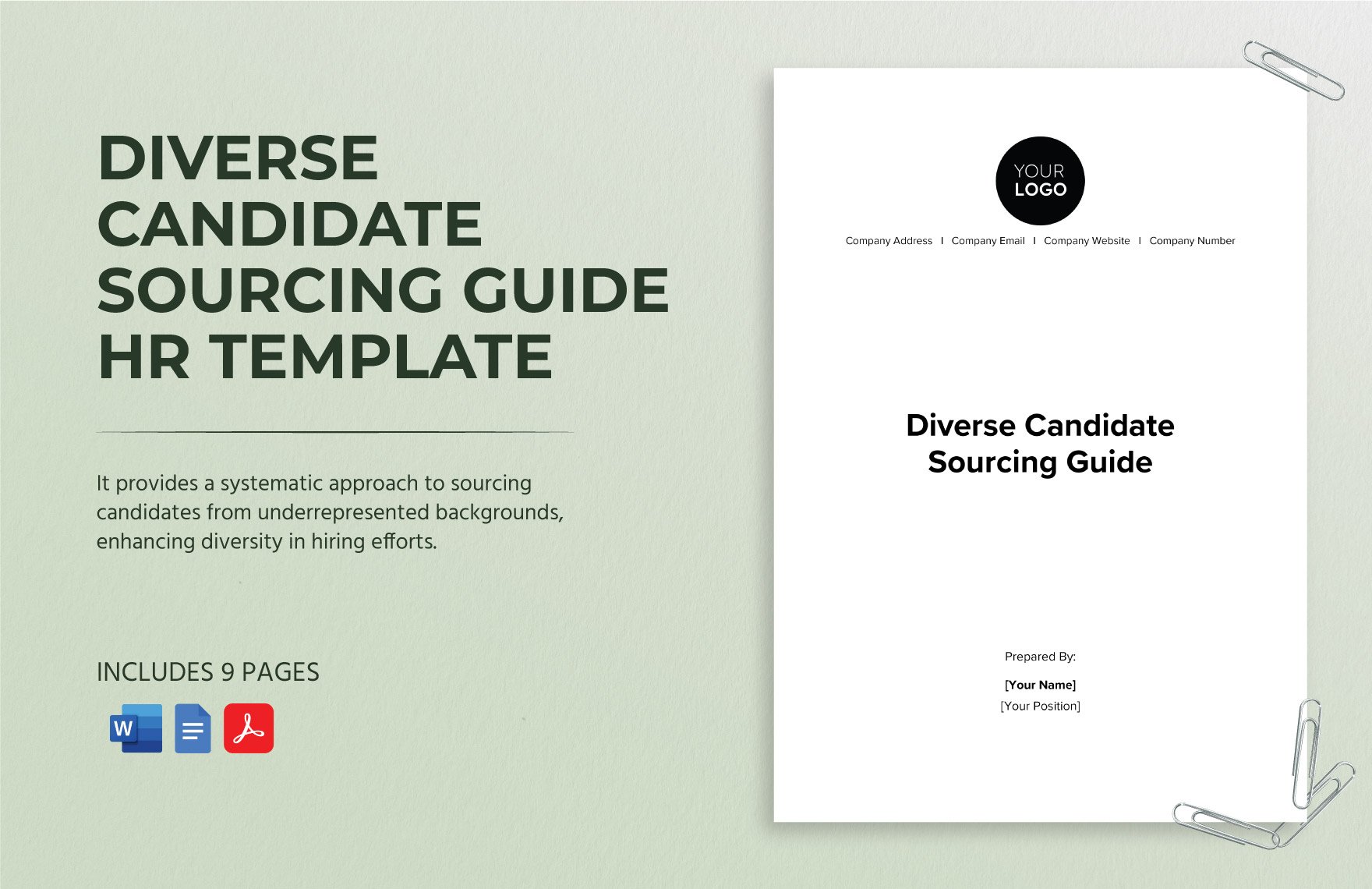 Diverse Candidate Sourcing Guide HR Template in Word, Google Docs, PDF