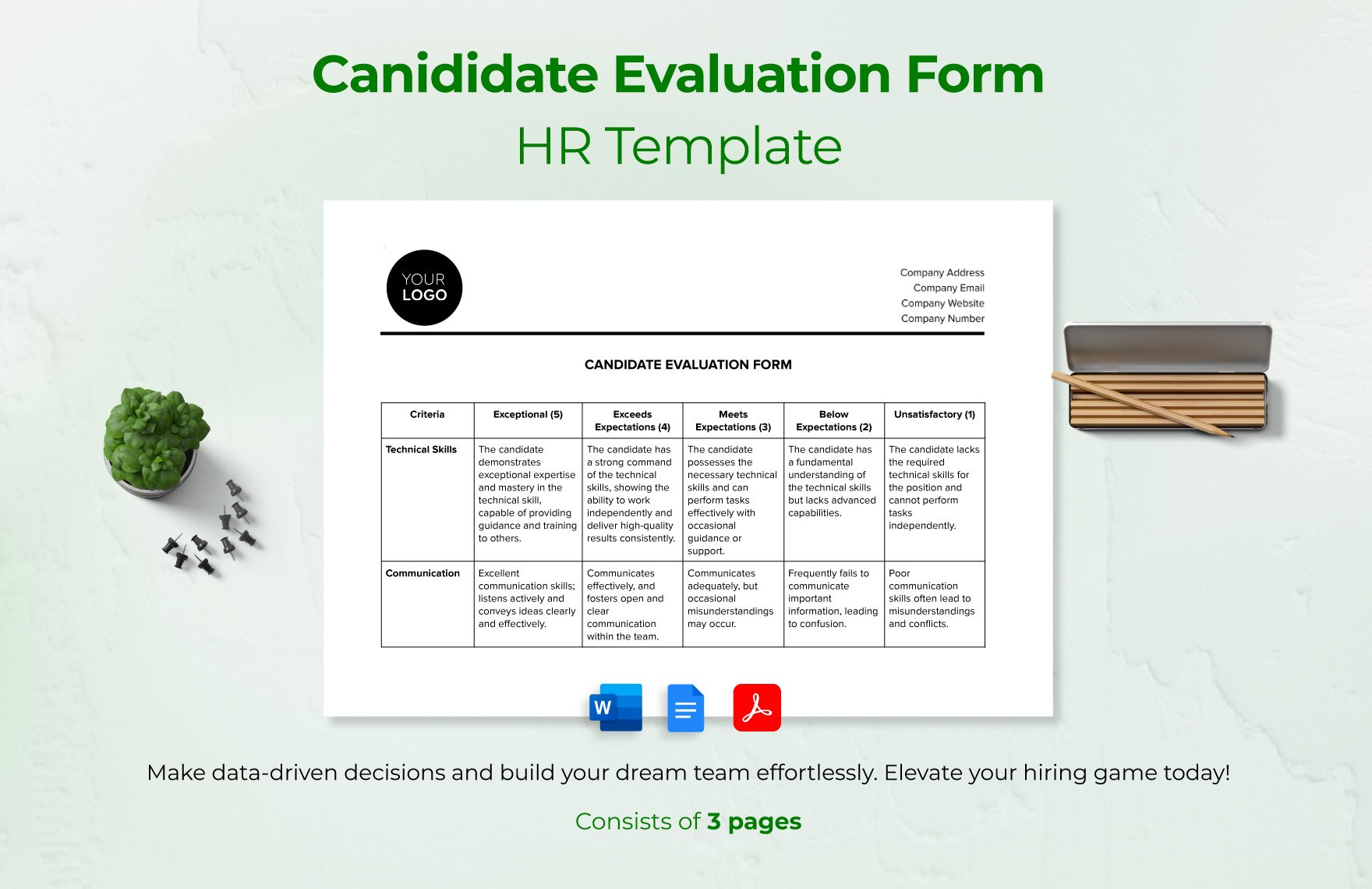 Candidate Evaluation Form HR Template in Word, Google Docs, PDF