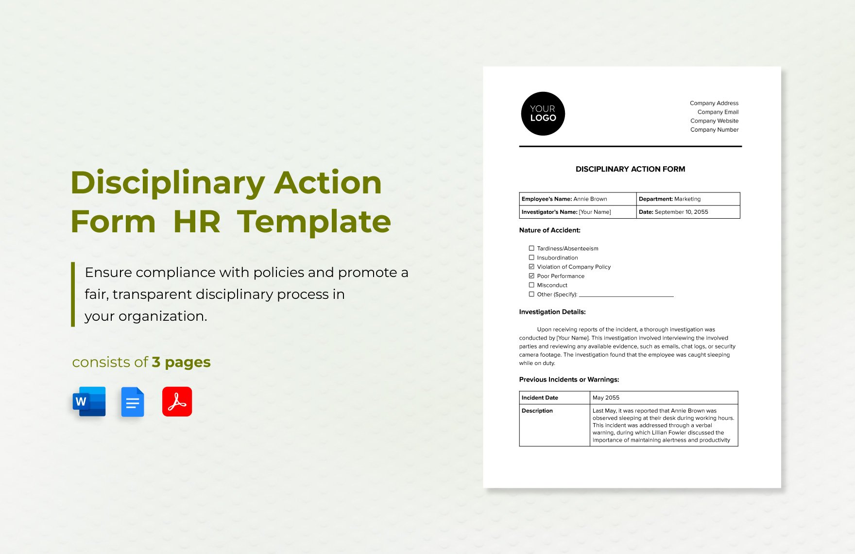 Disciplinary Action Form HR Template