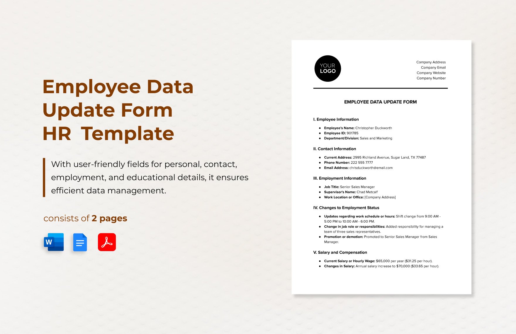 Employee Data Update Form HR Template