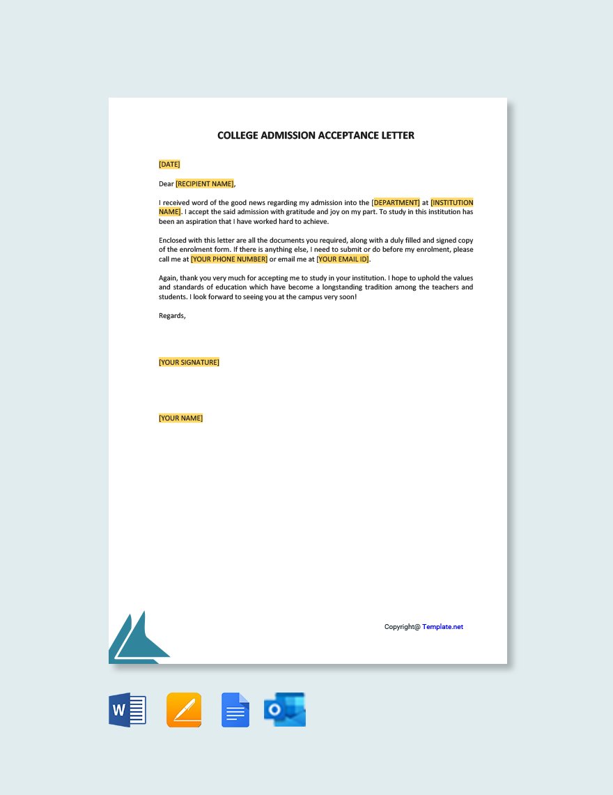 College Admission Acceptance Letter Template