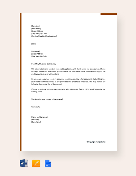 FREE Credit Decline Letter Template - Word | Google Docs | Apple Pages ...