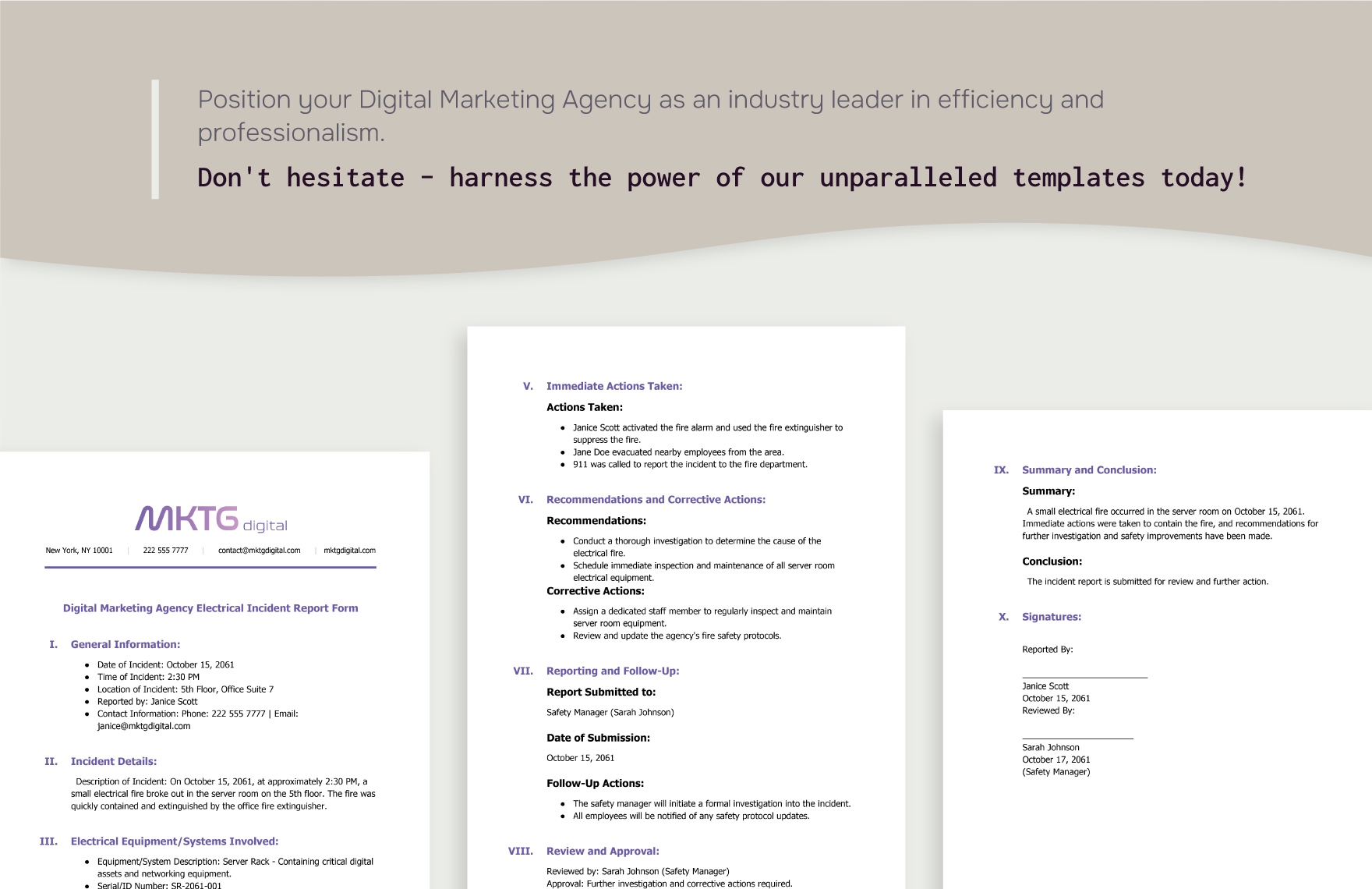 Digital Marketing Agency Electrical Incident Report Form Template