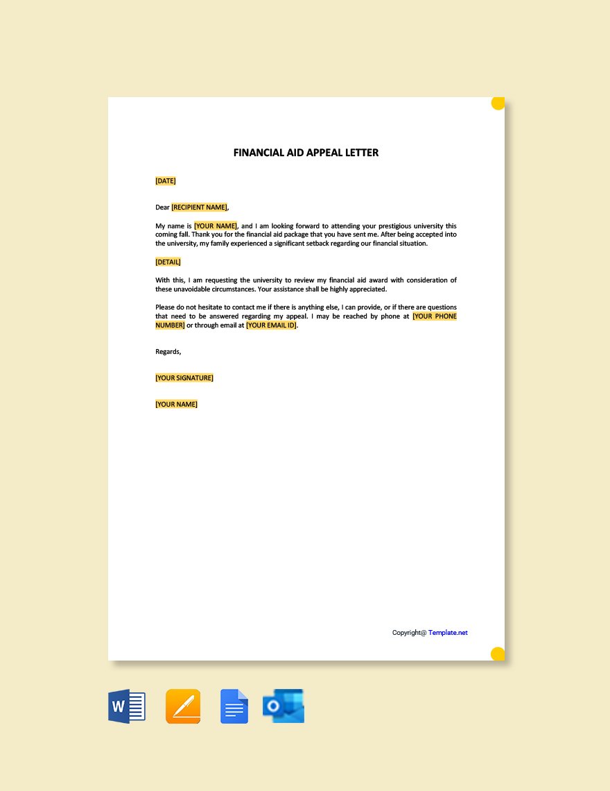 Financial Aid Appeal Letter Template Google Docs, Word, Outlook