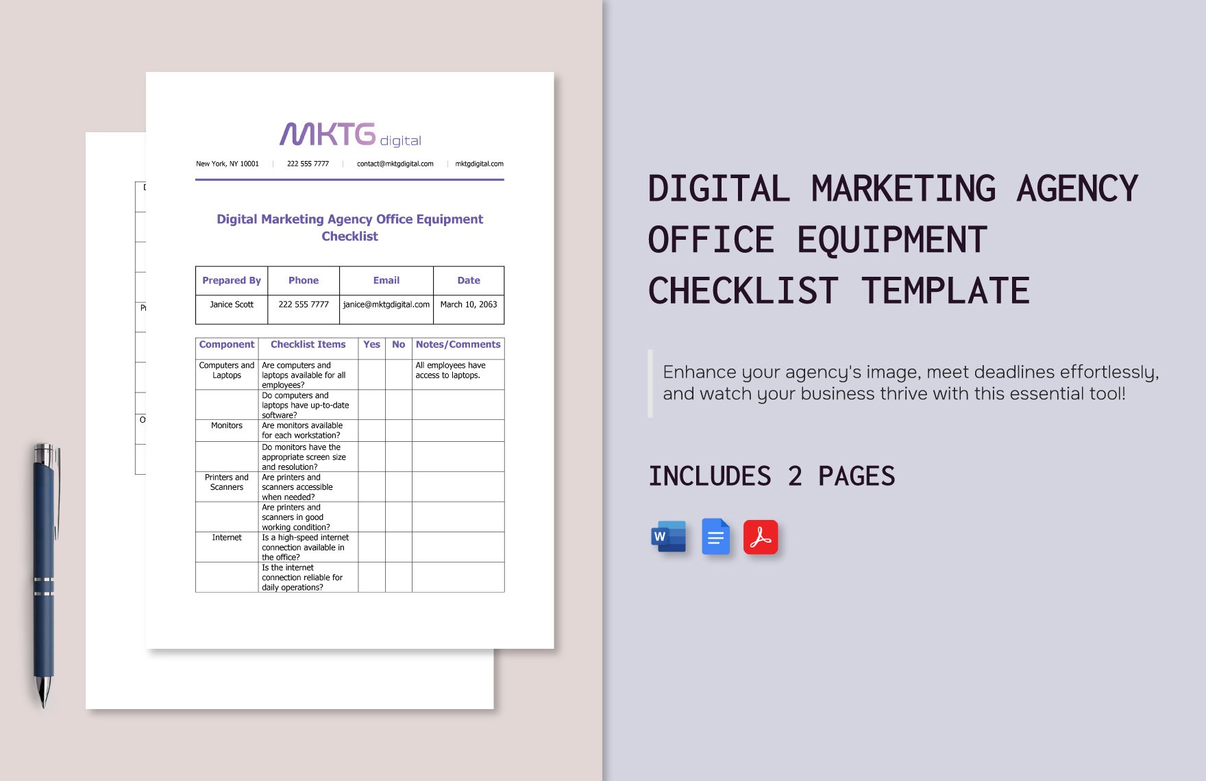 Digital Marketing Agency Office Equipment Checklist Template