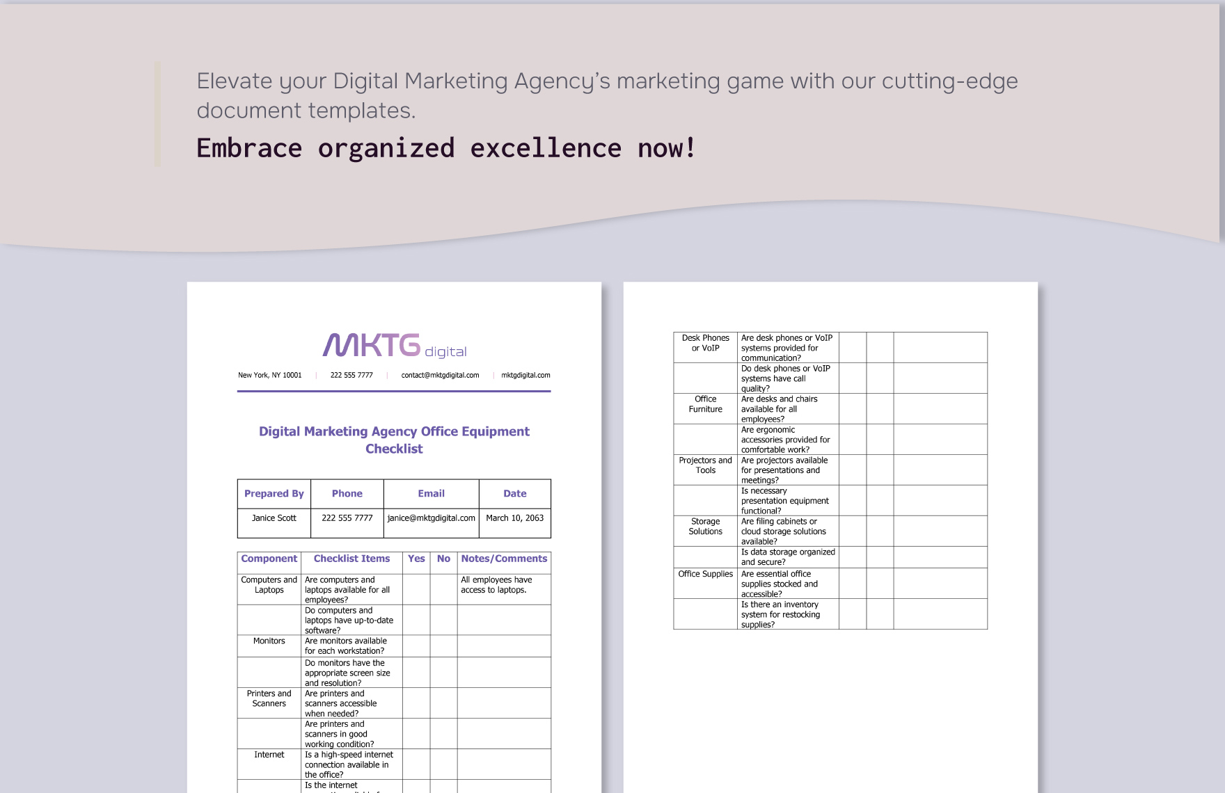 Digital Marketing Agency Office Equipment Checklist Template