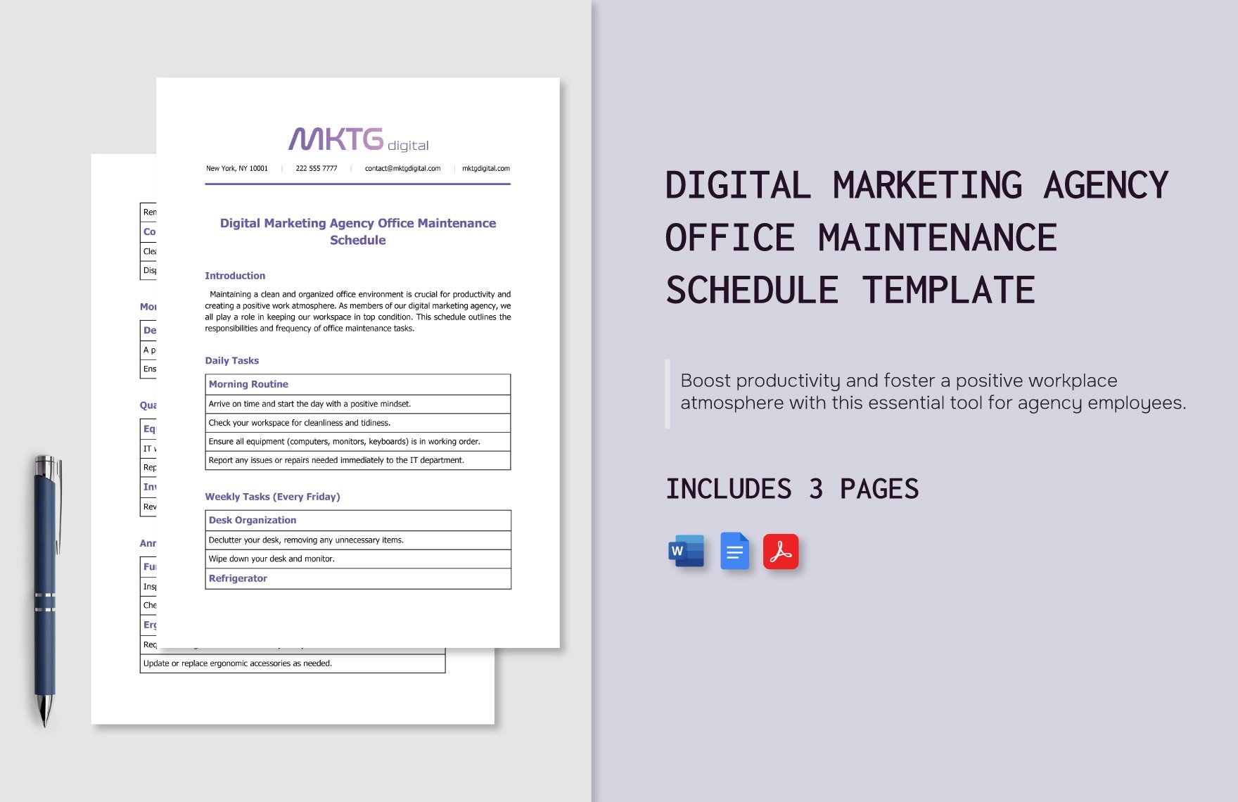Digital Marketing Agency Office Maintenance Schedule Template