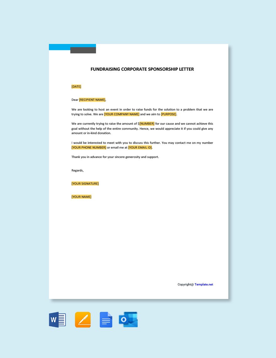 Fundraising Corporate Sponsorship Letter in Word, Google Docs, PDF, Apple Pages, Outlook
