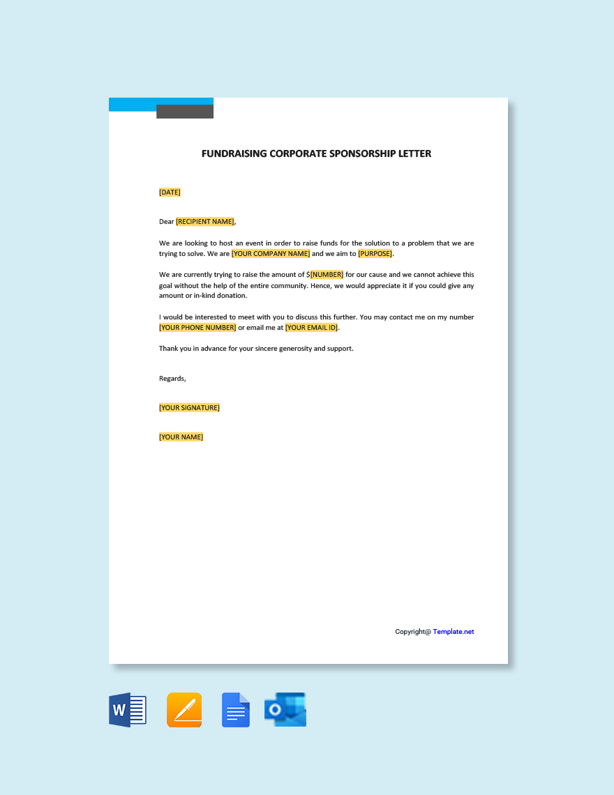 Fundraising Corporate Sponsorship Letter in Word, Google Docs, PDF, Apple Pages, Outlook