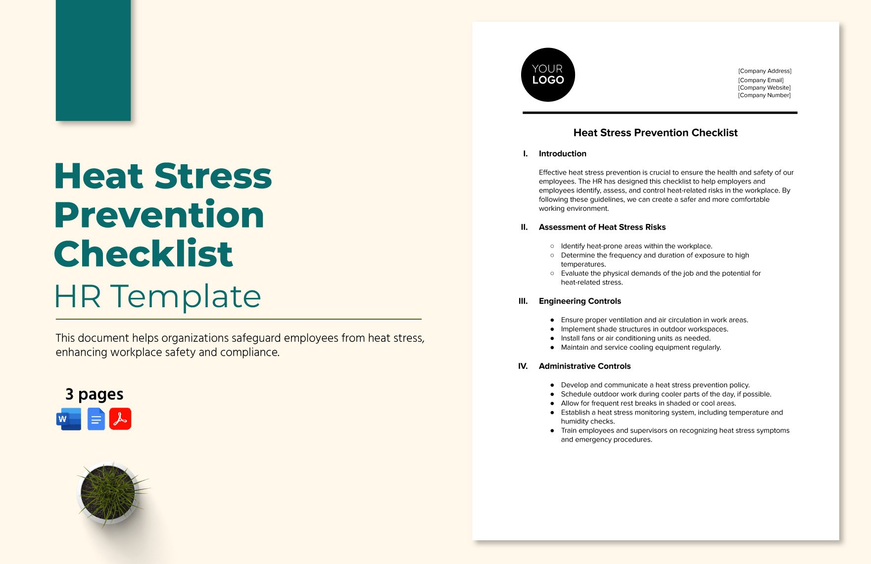 Heat Stress Prevention Checklist HR Template