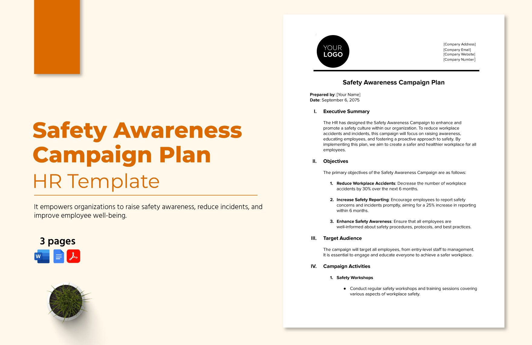 Safety Awareness Campaign Plan HR Template in Word, Google Docs, PDF