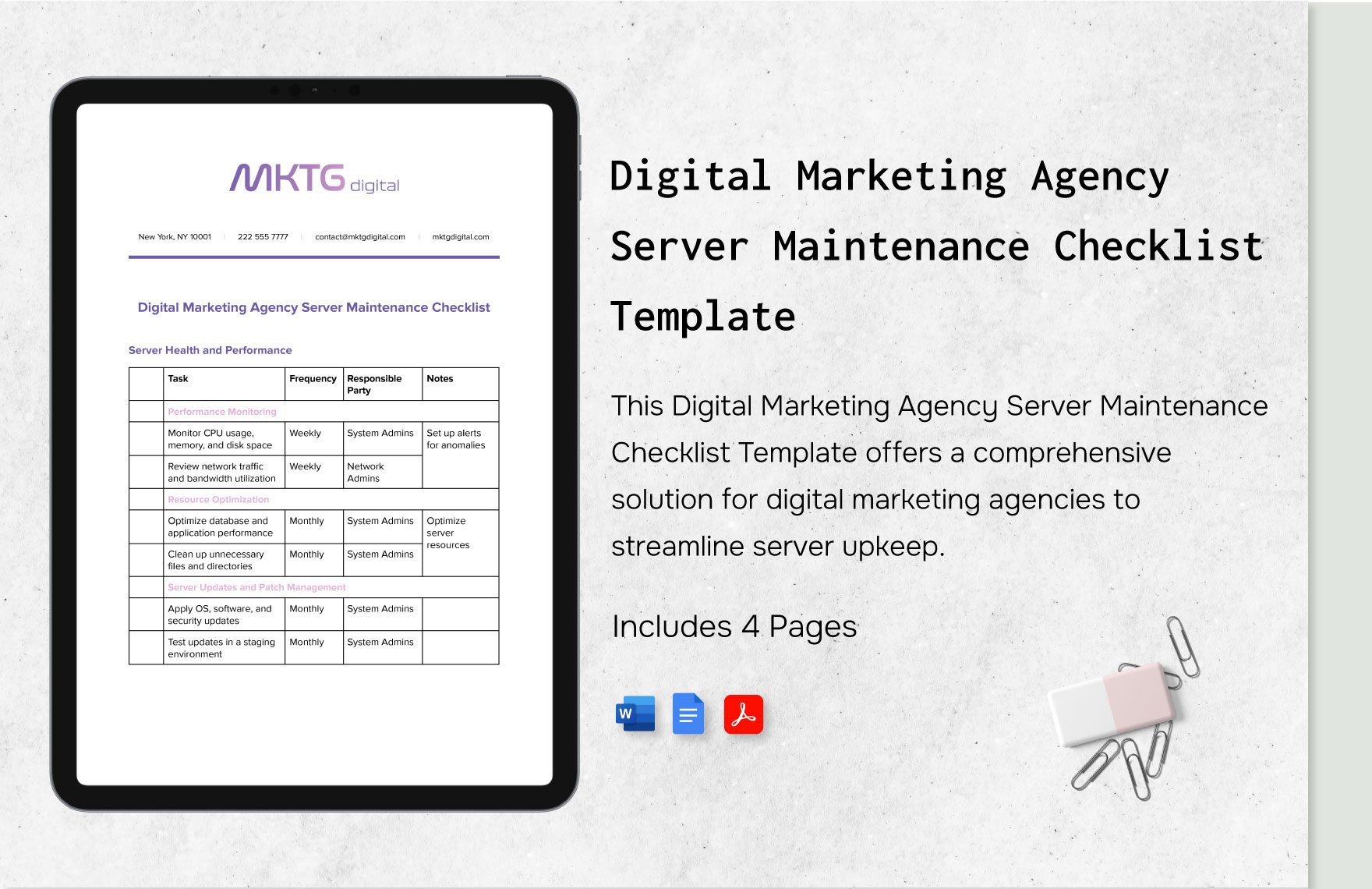 Digital Marketing Agency Server Maintenance Checklist Template