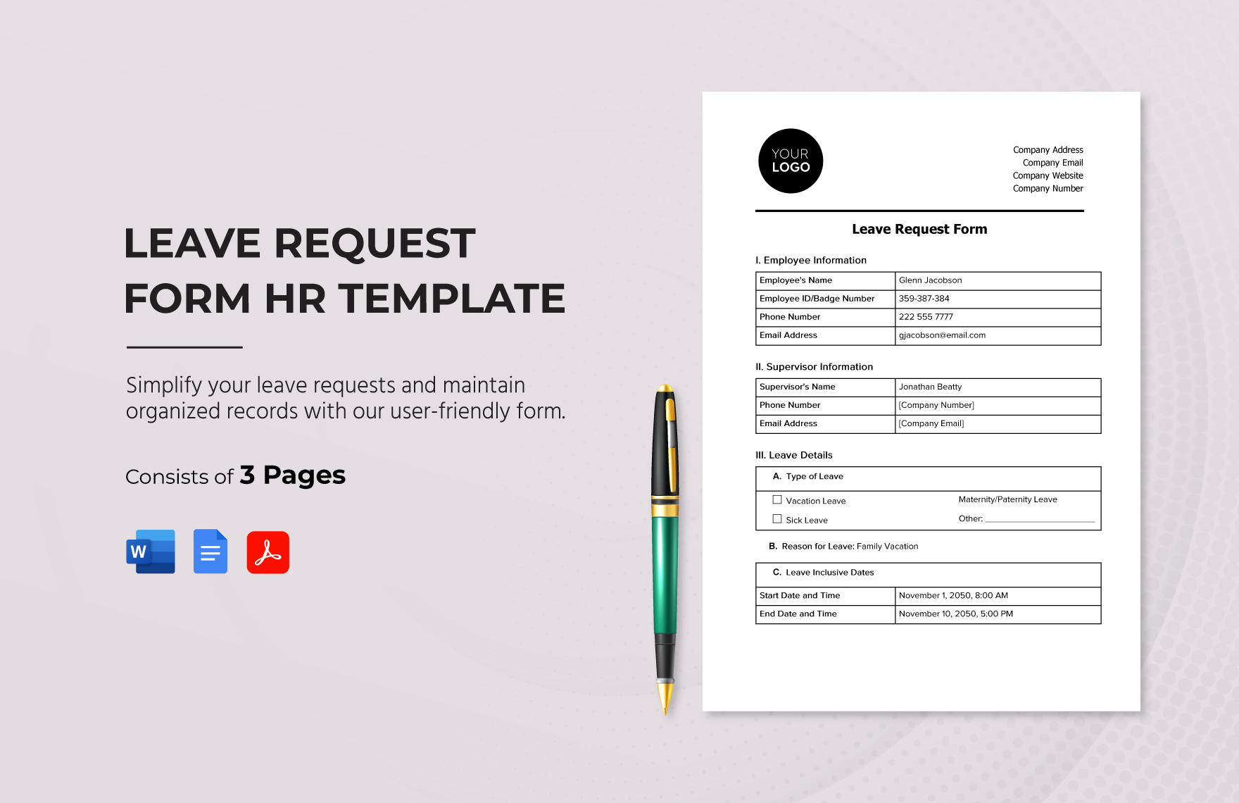 Leave Request Form HR Template