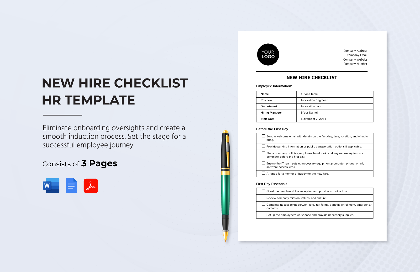 New Hire Checklist HR Template