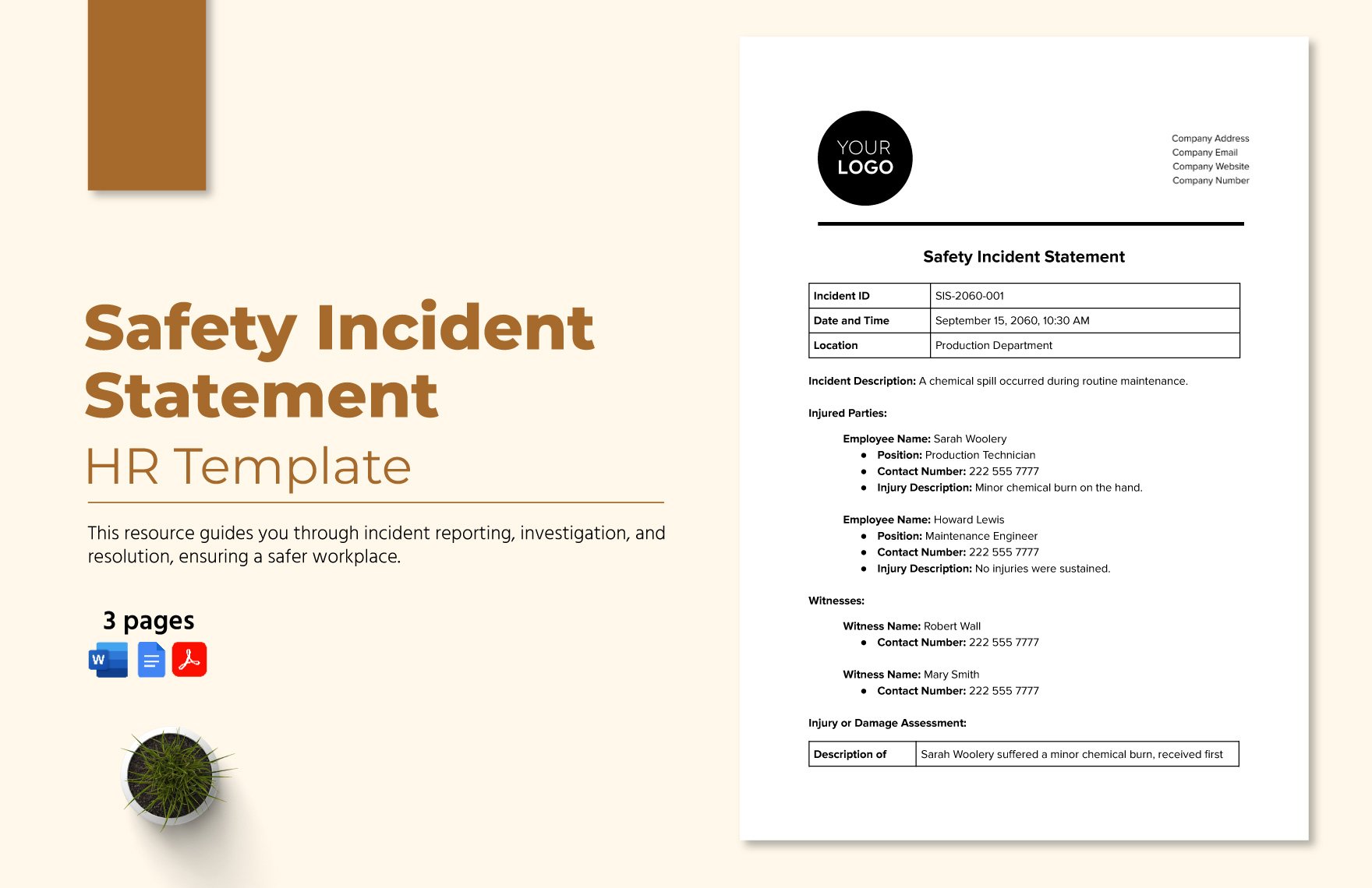 Safety Incident Statement HR Template